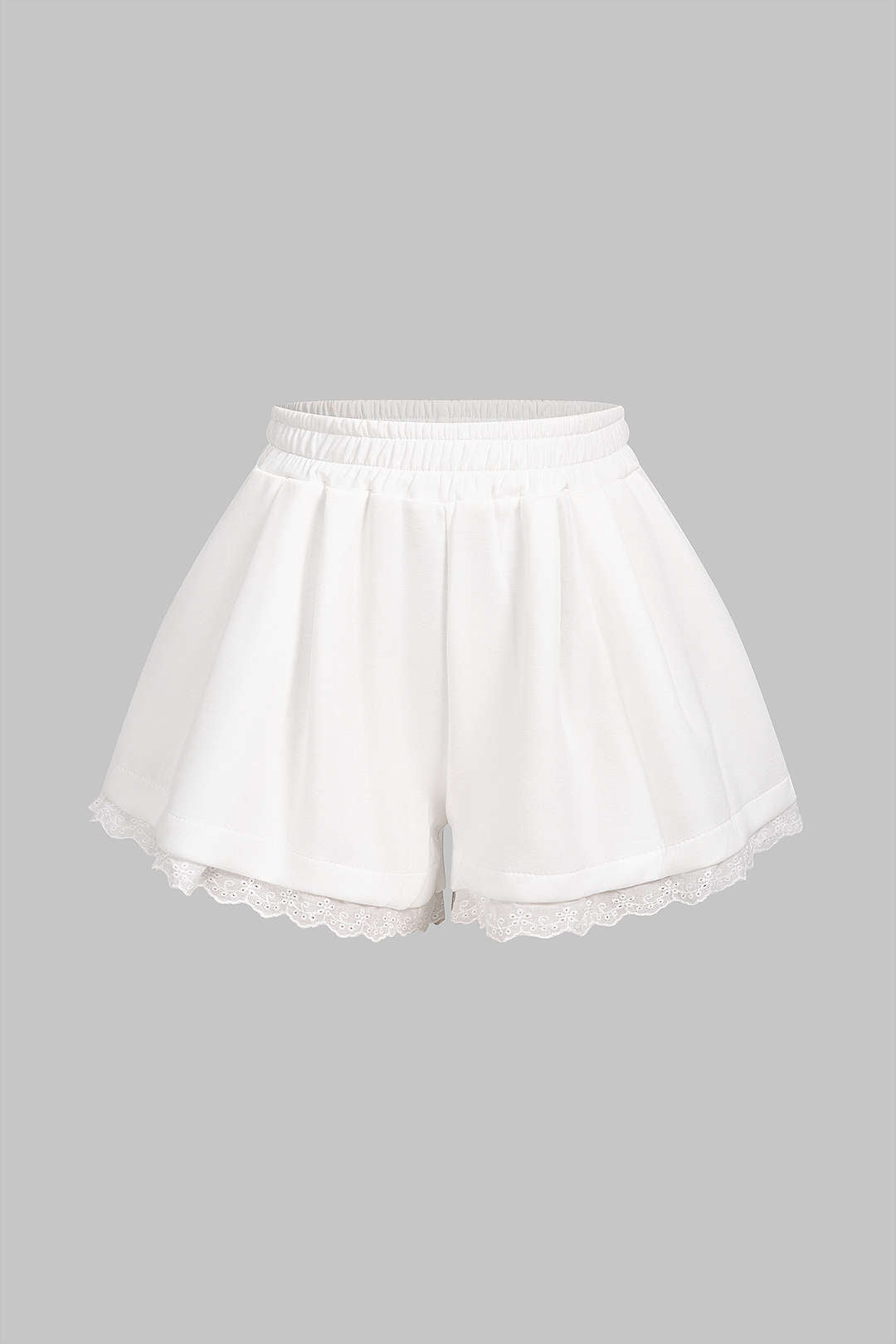 Patchwork Lace Trim Shirred Waistband High Waist Shorts