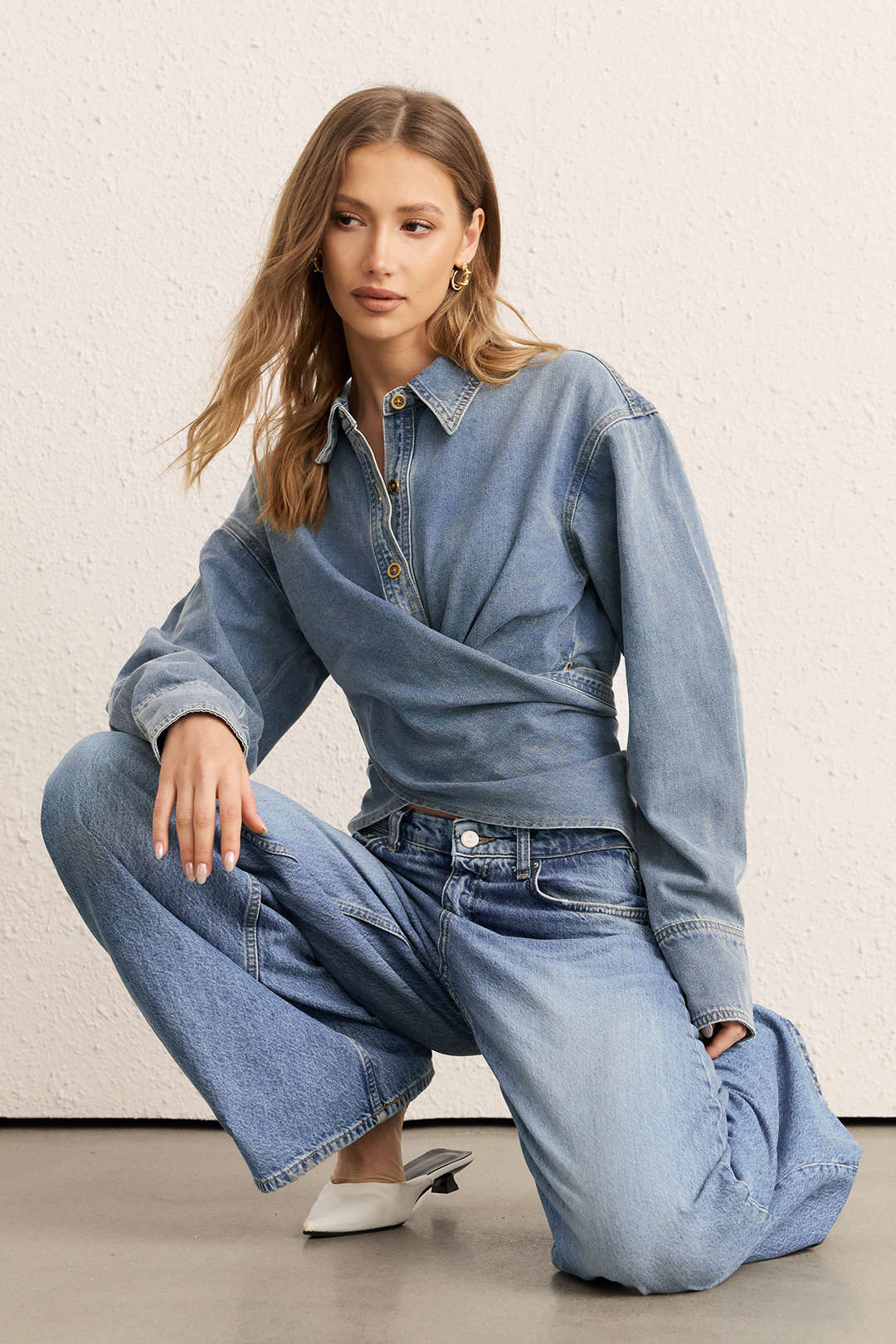 Jeans geraffte überkreuzte Oberbekleidung