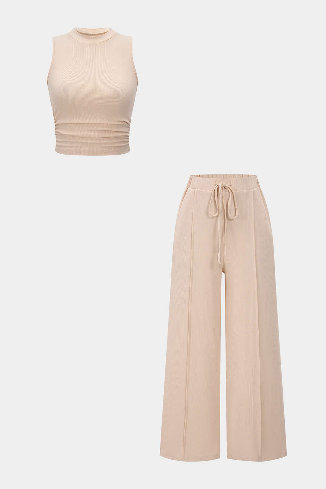 Solid Tank Top And Drawstring Trousers Set