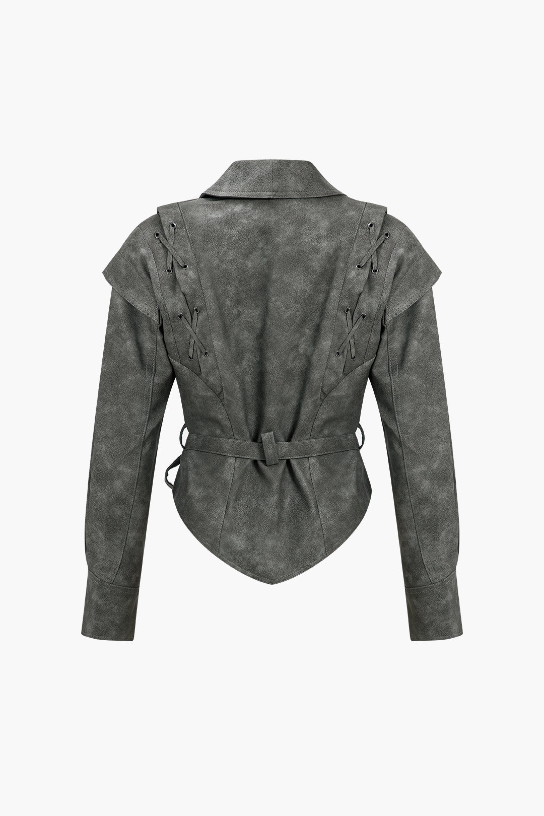 Veste en similicuir boutonnée croisée à nouer sur le devant