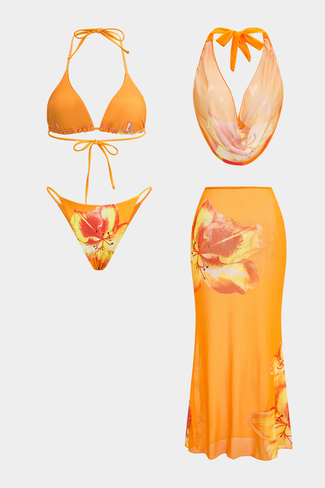 Bikini-Set mit Blumenmuster, Netzstoff und Schnürung