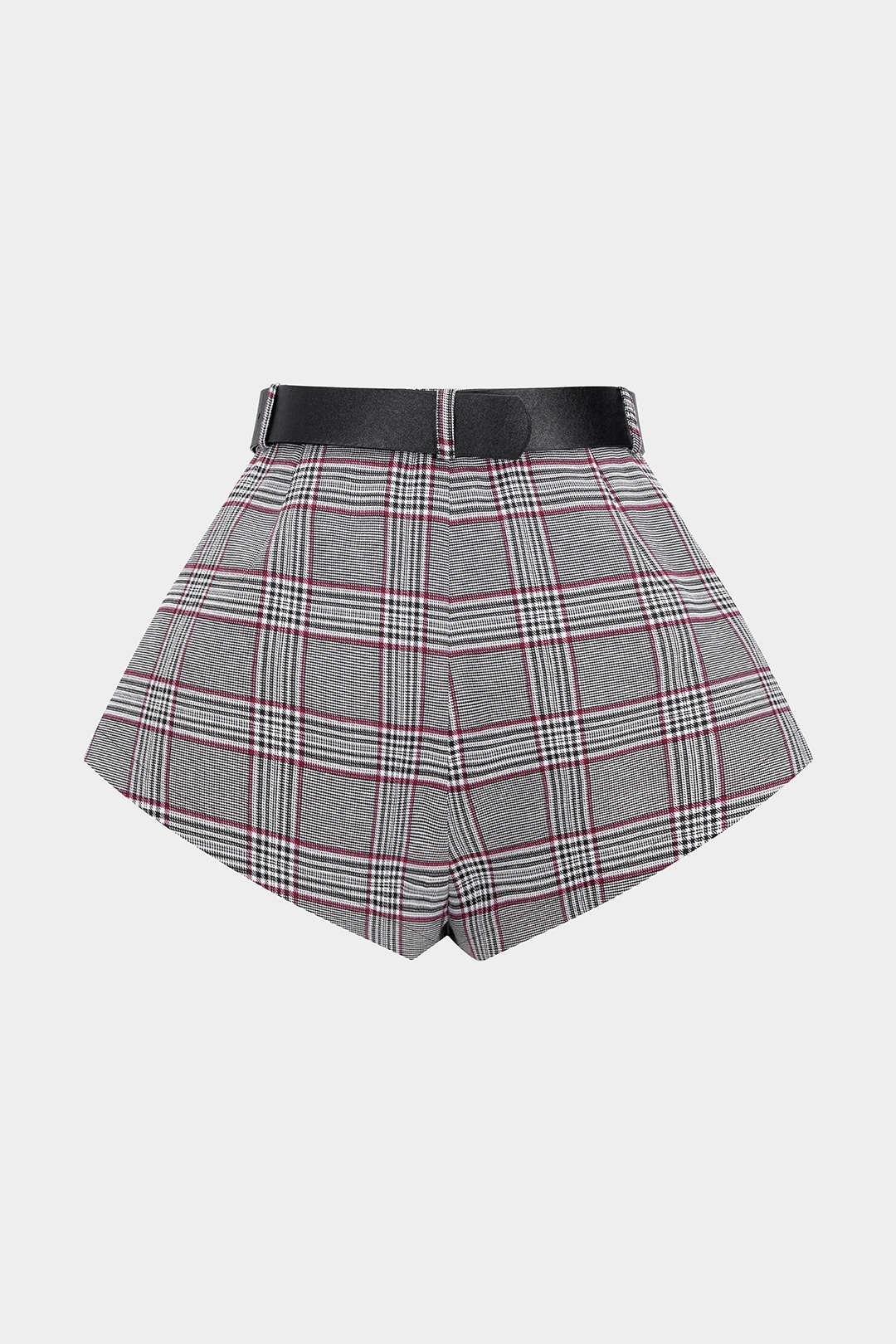 Karierte Shorts mit Gürtel und Reißverschluss
