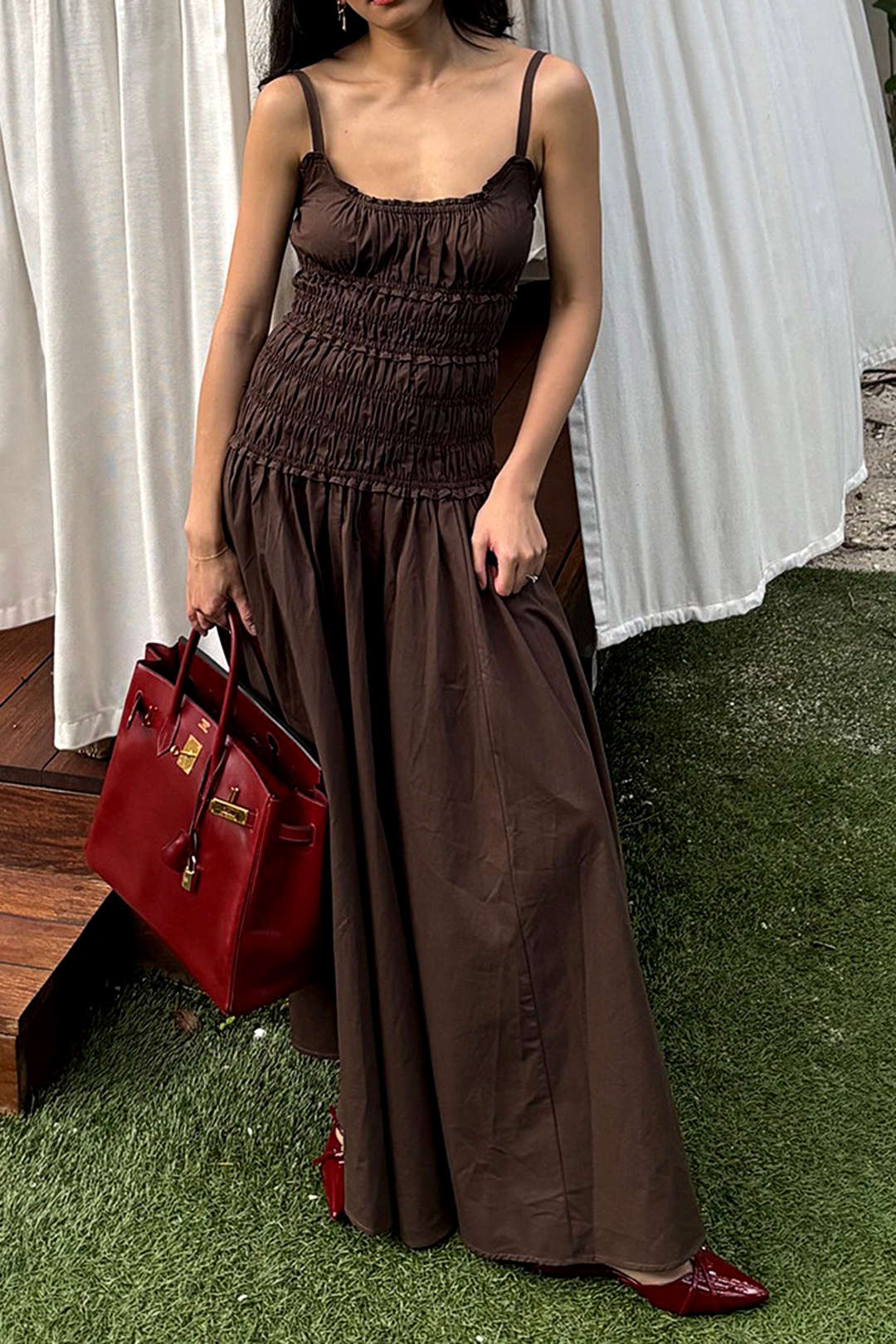 Solid Ruffled Slip Sleeveless Maxi Dress