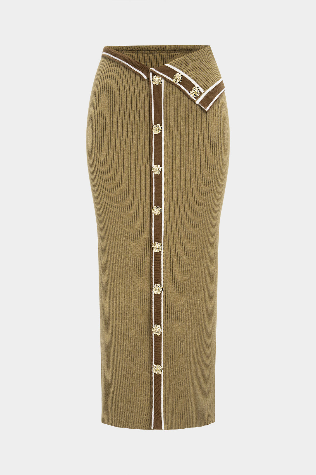 Knit Metallic Button Contrast Skirt