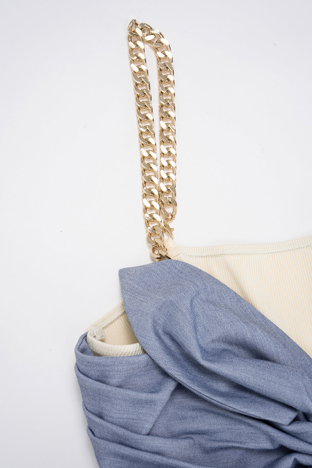 Patchwork Metallic Chain Knot Sleeveless Bodysuit