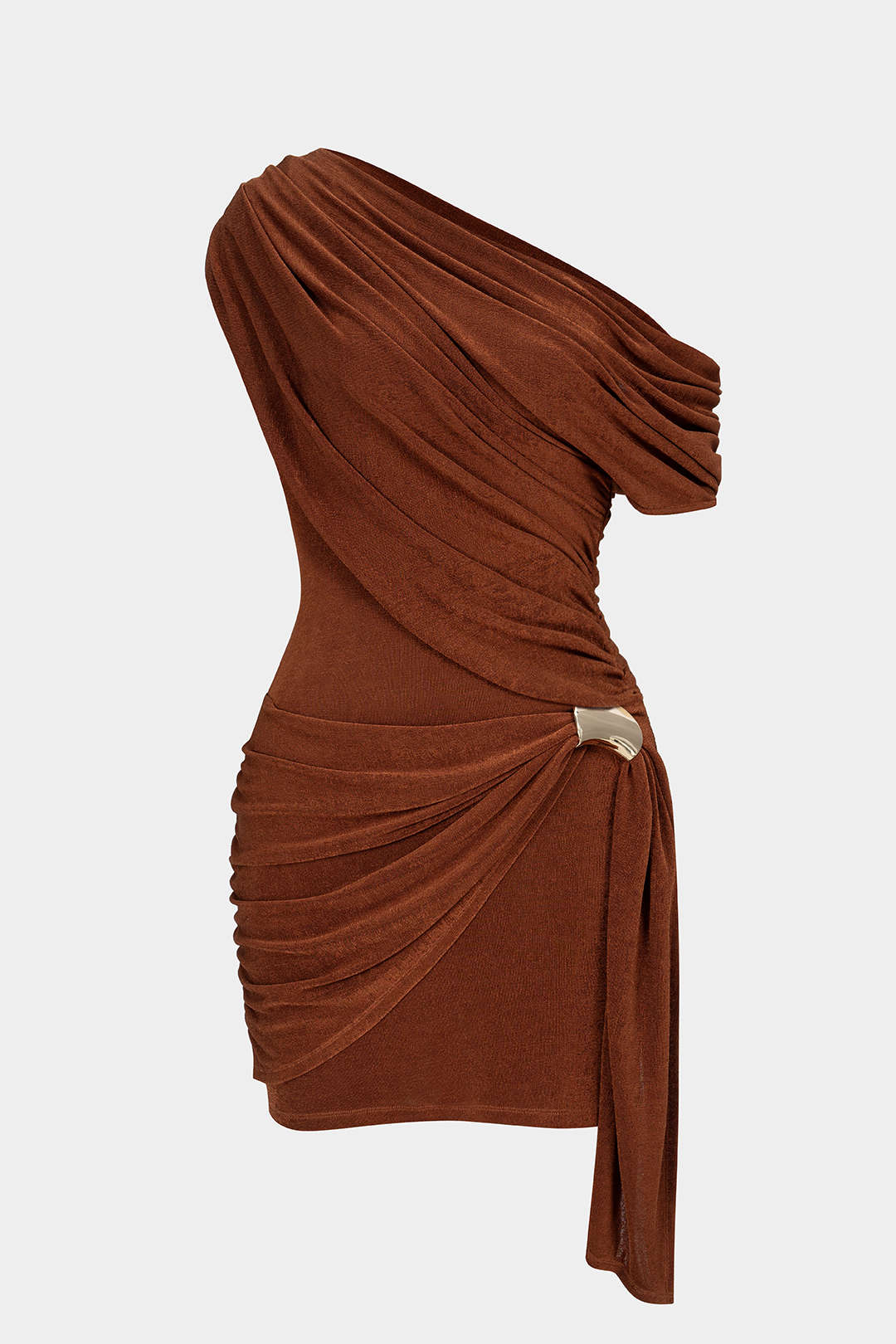 Asymmetrisches ärmelloses Mini-Kleid aus Mesh mit One-Shoulder-Träger, Metallic-Effekt und Raffungen