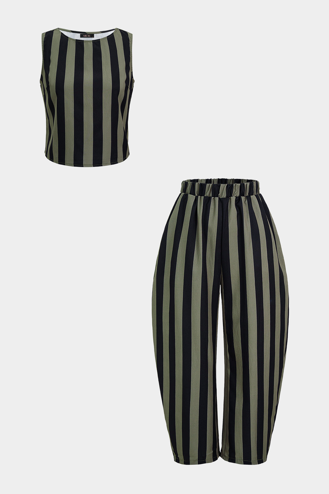 Rundhals-Tanktop mit Streifenprint und weit geschnittene Hose Set