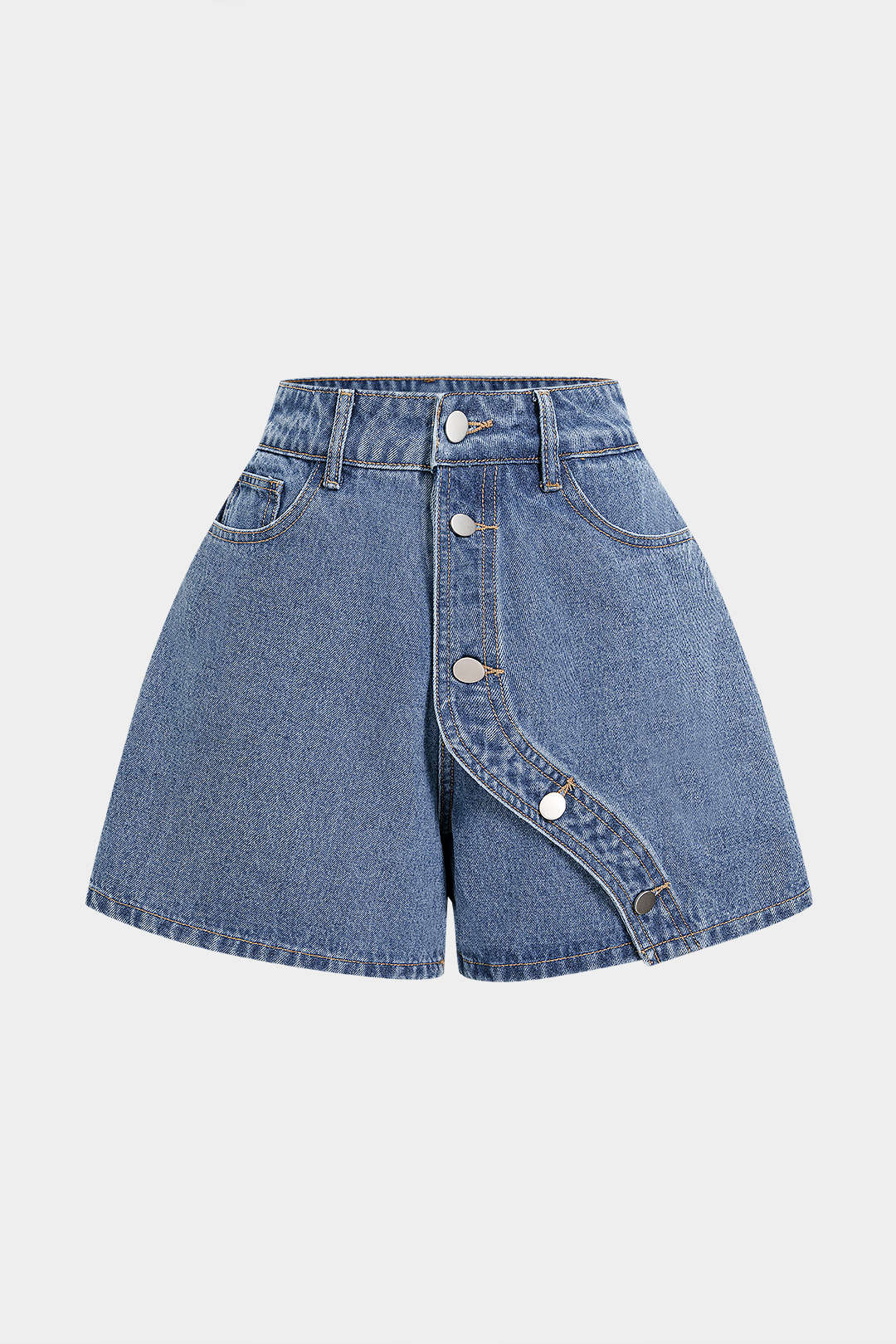 Denim-Shorts mit asymmetrischer Knopfleiste