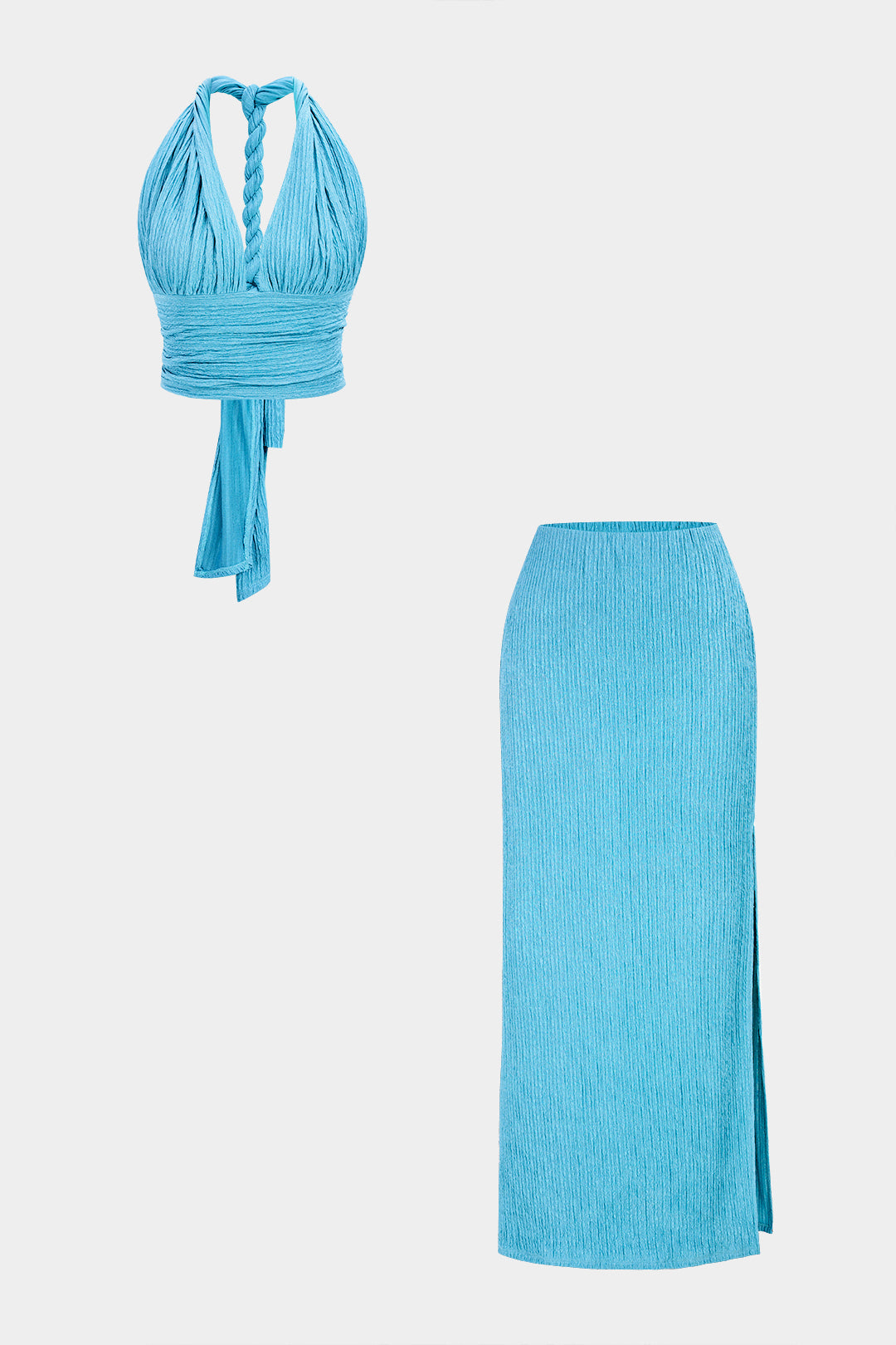 Twist Knot V-Neck Backless Sleeveless Top And Split Skirt Set