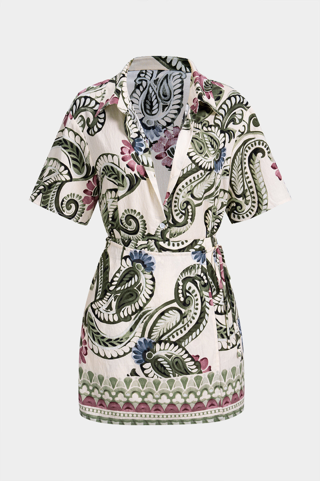 Ensemble chemise boutonnée à manches courtes et jupe nouée sur le devant à imprimé feuilles de palmier tropical