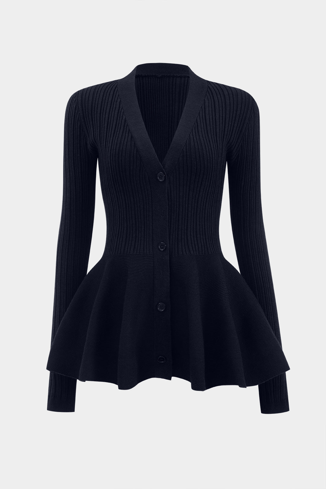 Solid V-Neck Puff Hem Sweater Cardigan