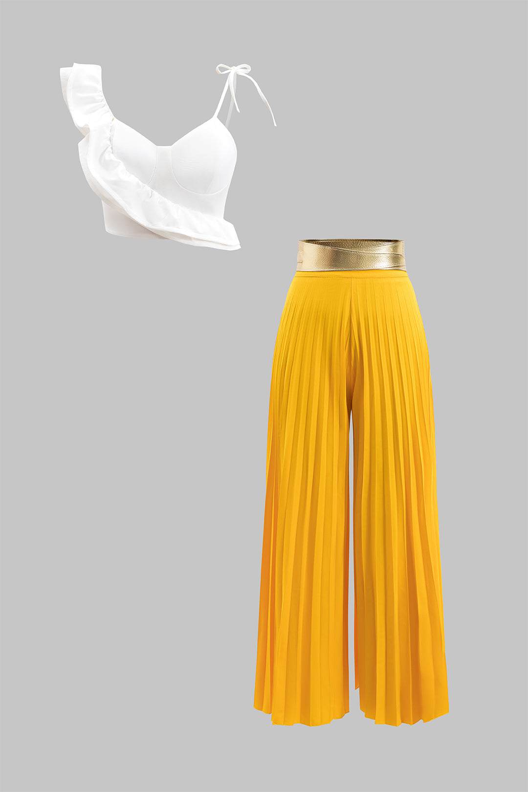 Ruffle Cami Top And Pleated Trousers Set