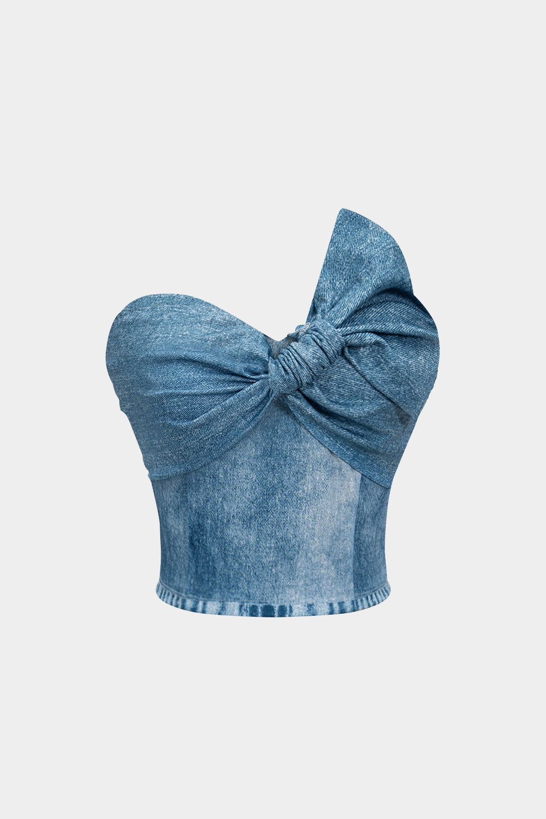 Haut bandeau torsadé asymétrique en jean imprimé