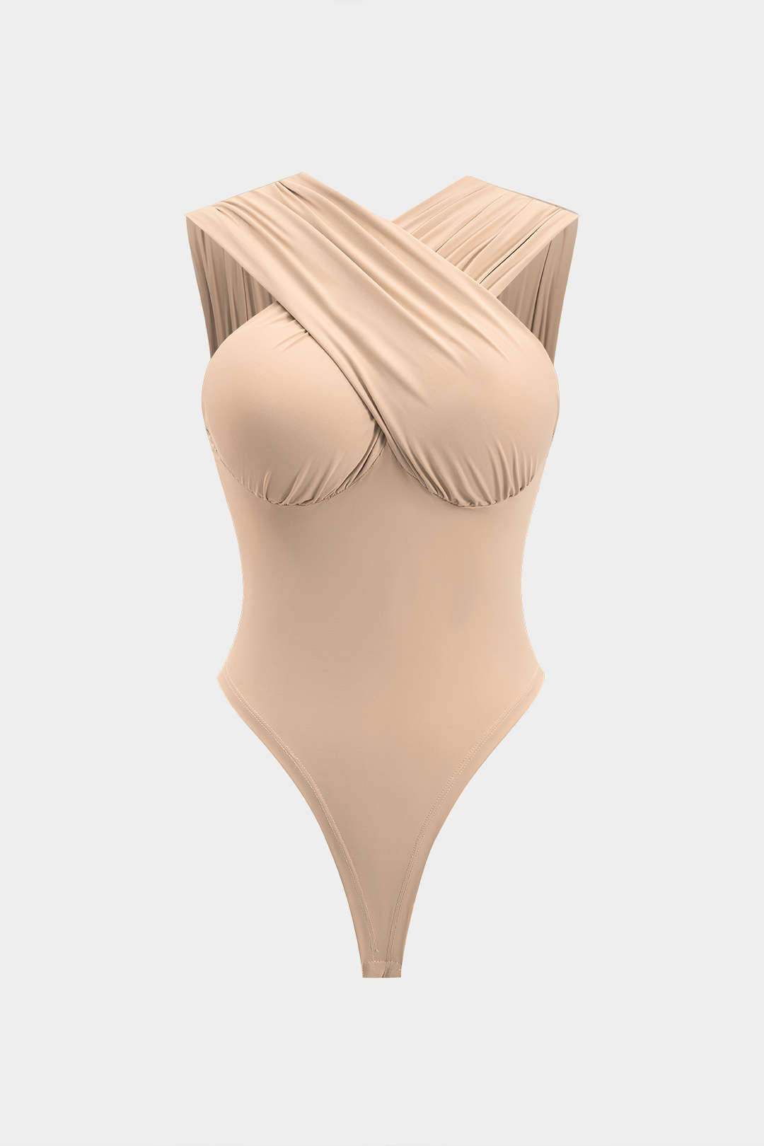 Ruched Crossed Backless Bustier Sleeveless Bodysuit