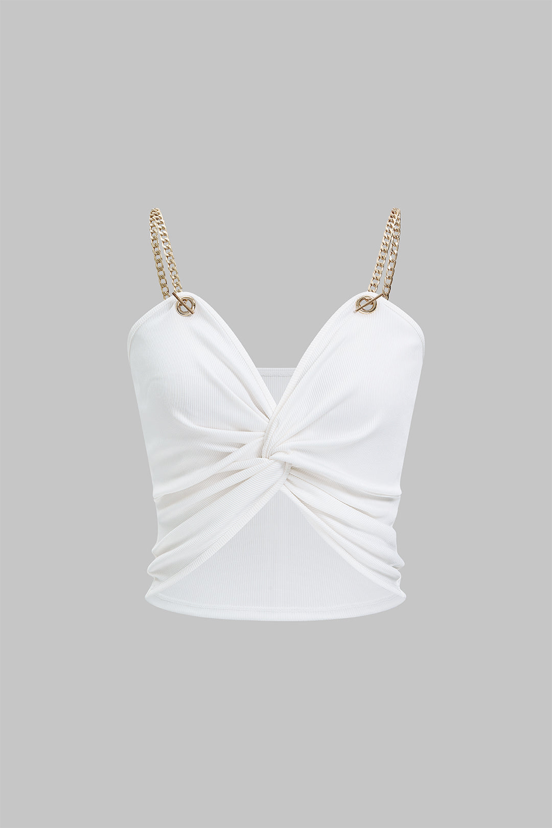 Metallic-Tanktop mit Kettendetail und offenem Rücken