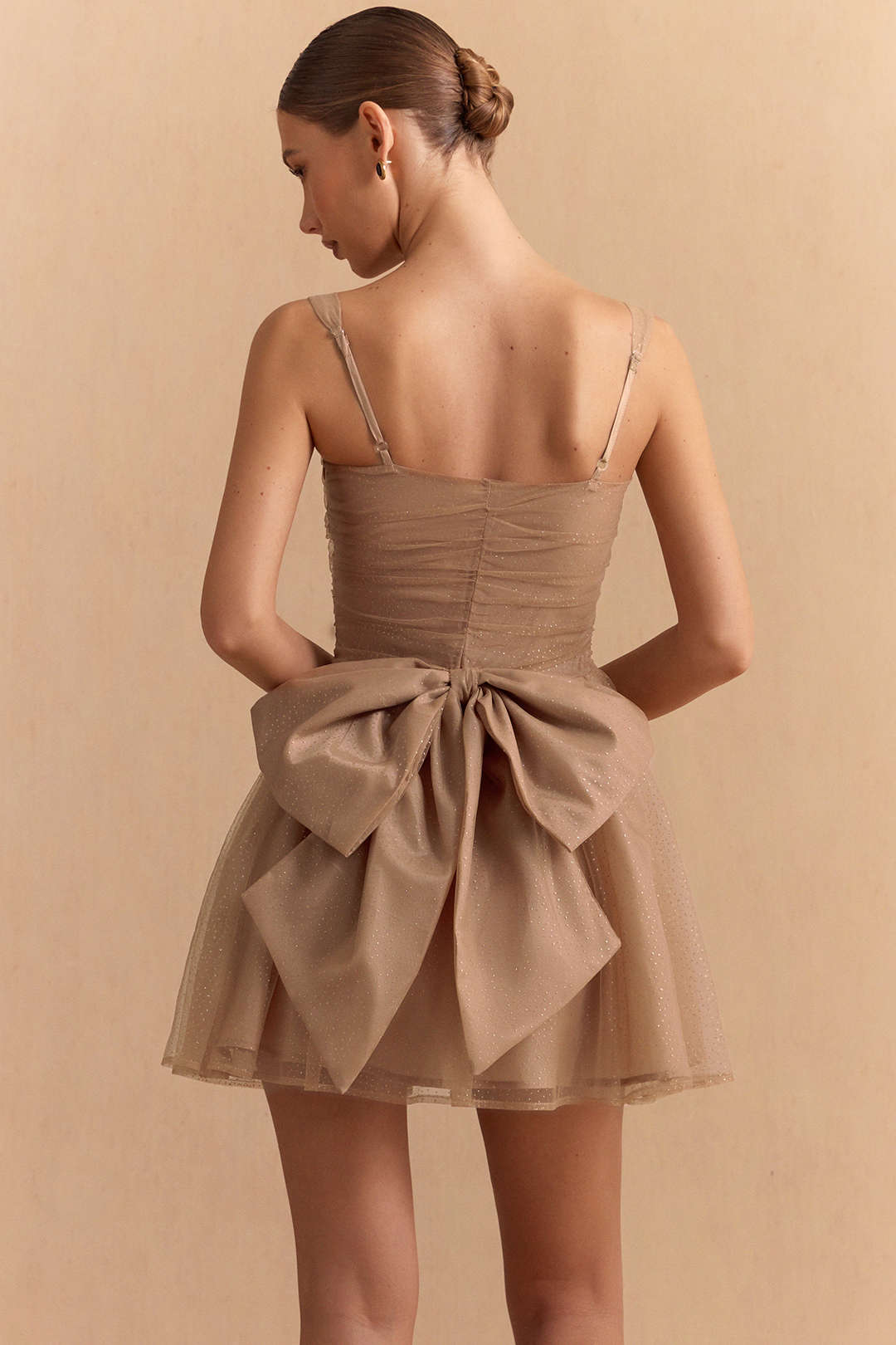 Chiffon-Patchwork Schleife Schmetterling Gerafftes Ärmelloses Mini-Kleid