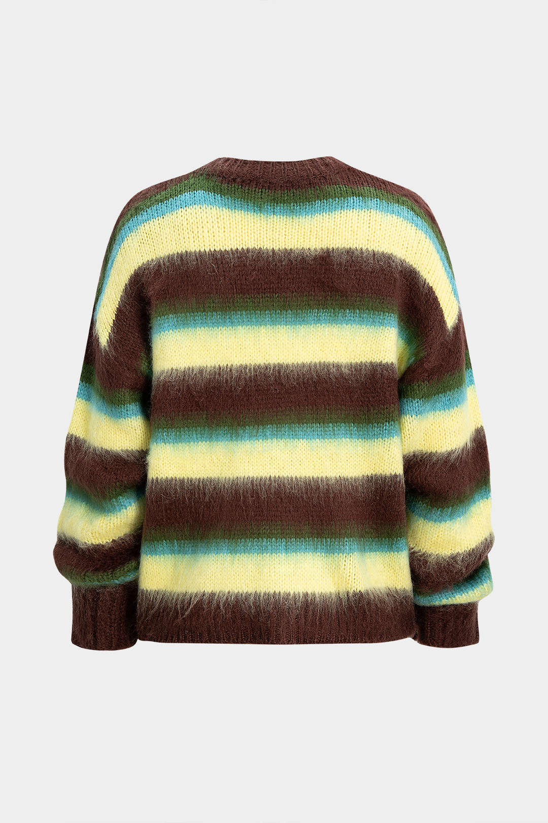 Knit Stripes Contrast Print Round Neck Long-Sleeve Top
