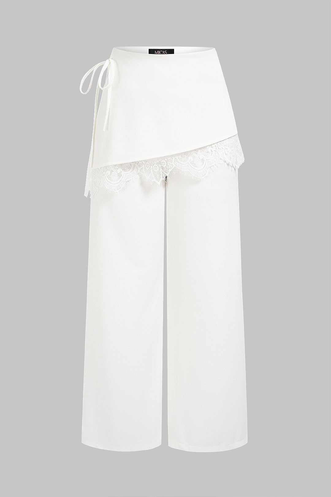 Spitzen-Patchwork-Hose mit weitem Bein und asymmetrischer Bindung