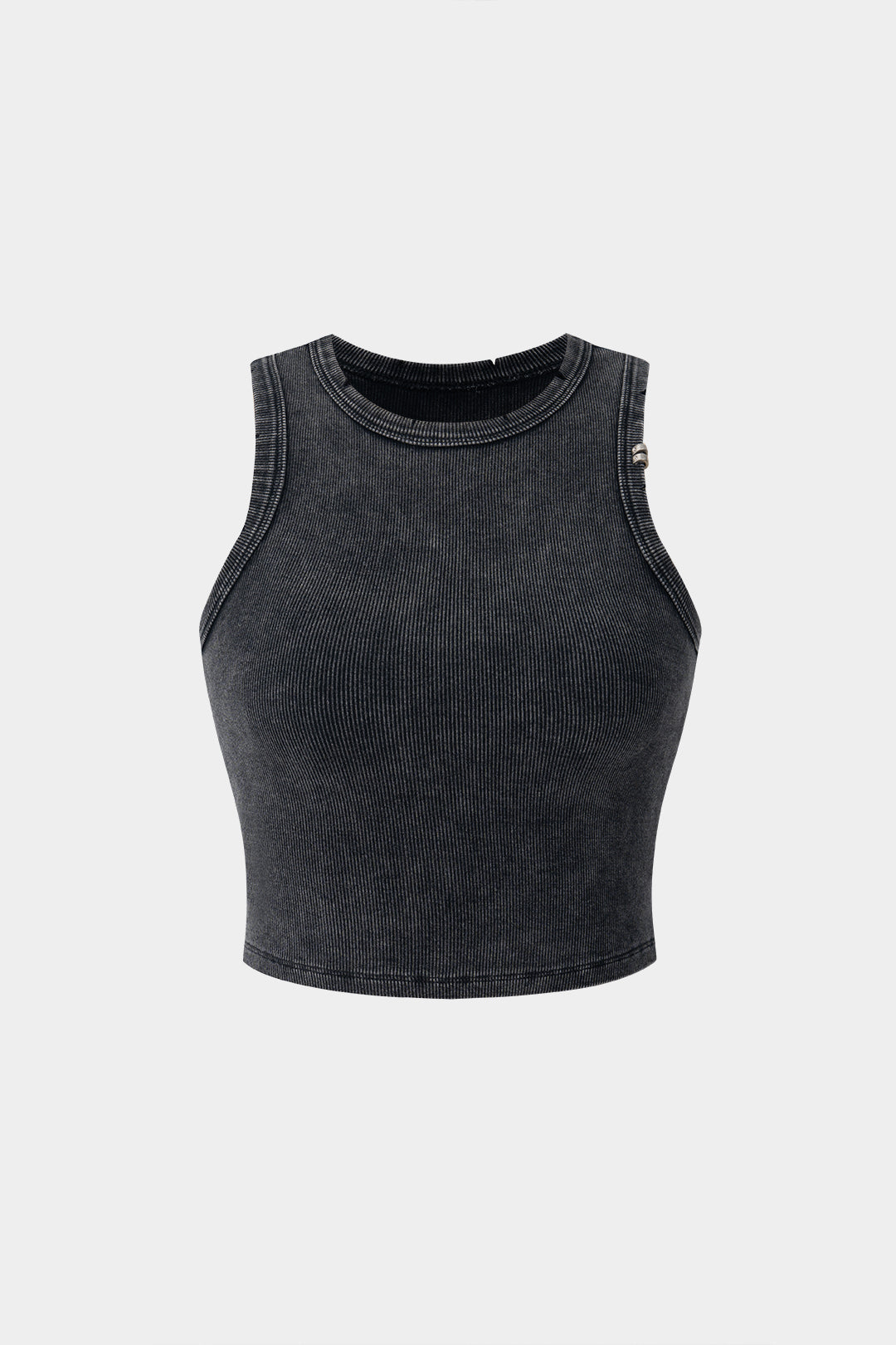 Rundhals-Tanktop mit Metallic-Dekor und Rissen