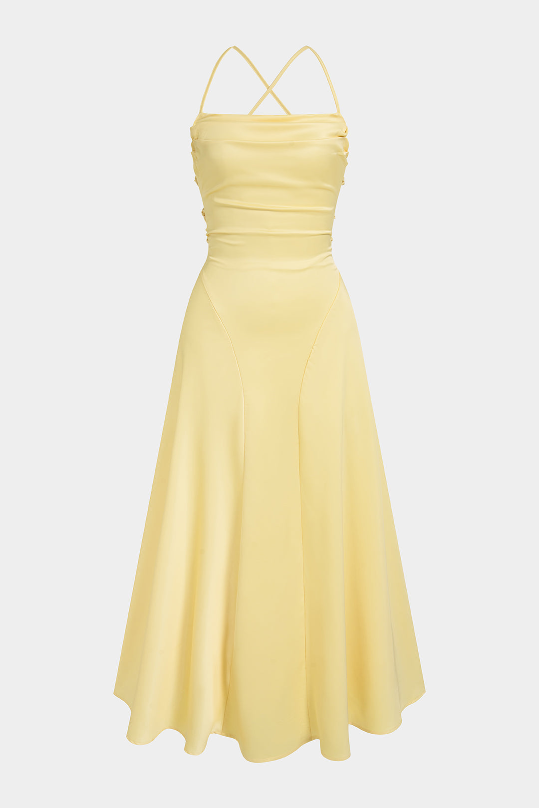 Ärmelloses Maxi-Satin-Kleid mit gekreuztem Rückenausschnitt