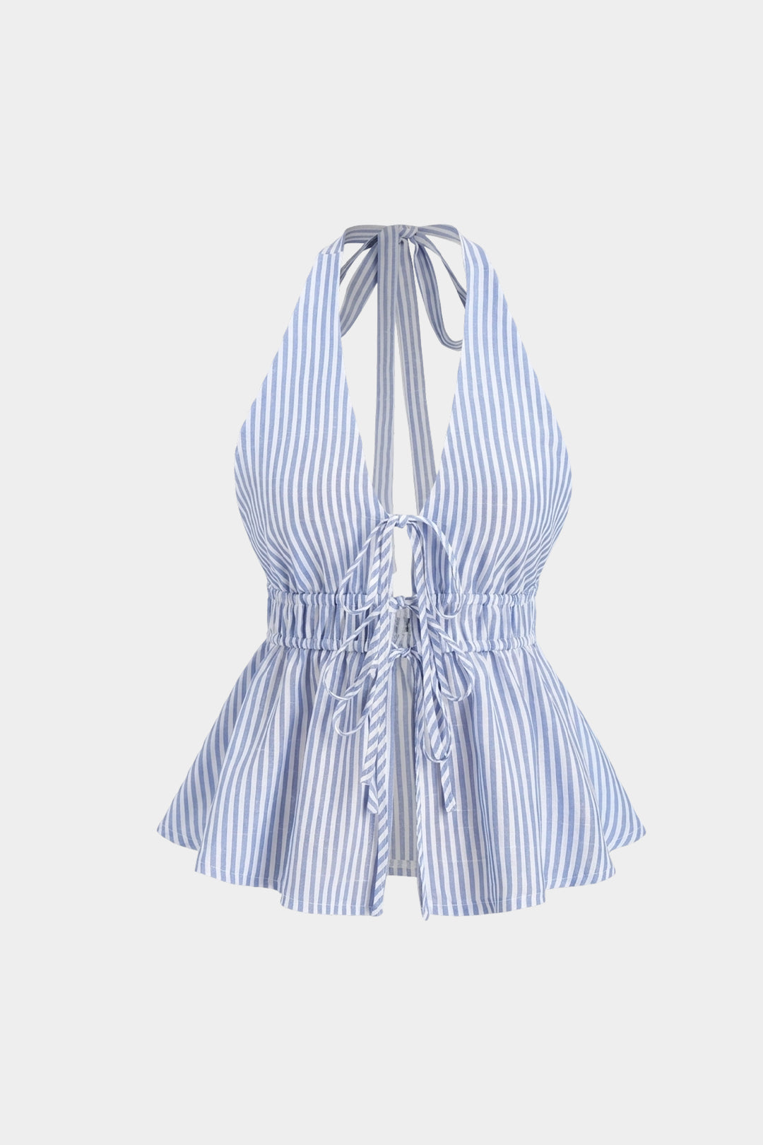 Gestreiftes Neckholder-Oberteil mit V-Ausschnitt, zum Binden, mit Cut-Out und rückenfrei