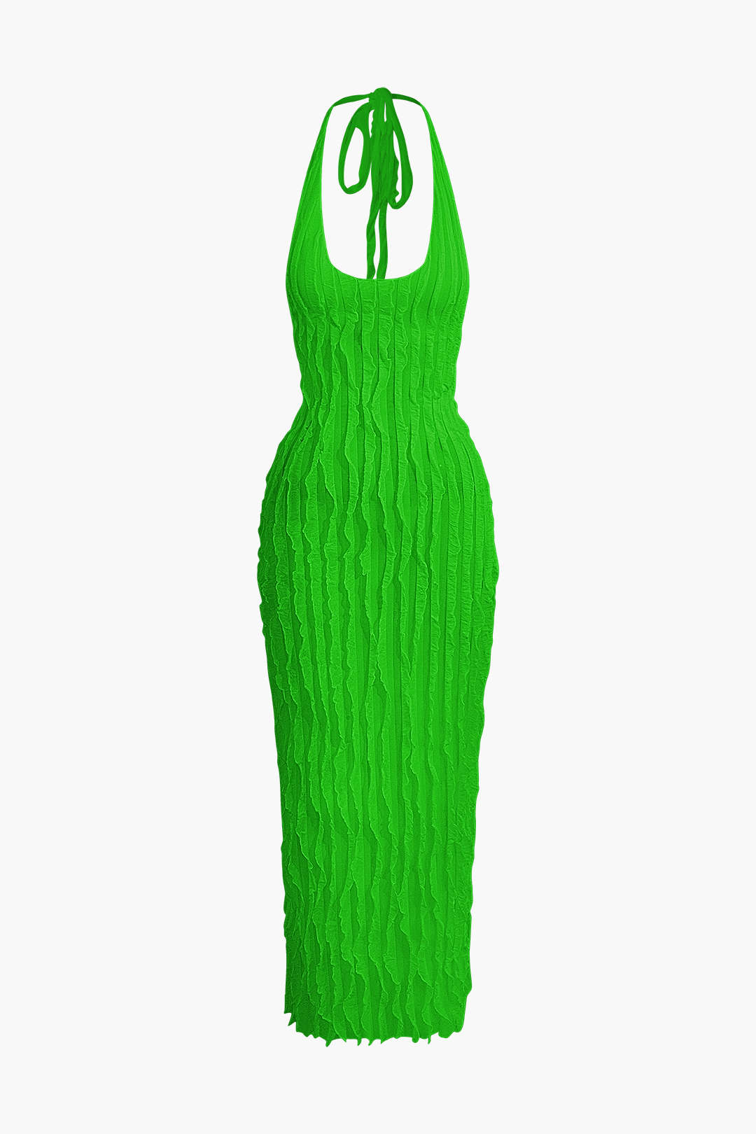 Robe longue dos nu à volants texturés transparents
