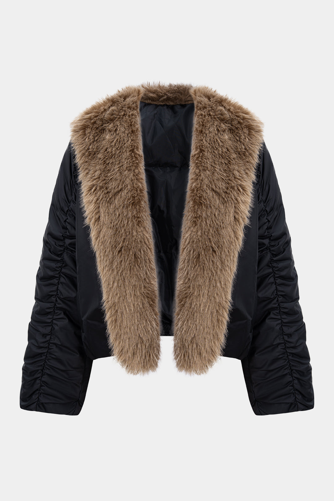 Faux Fur Collar Patchwork Puffer
