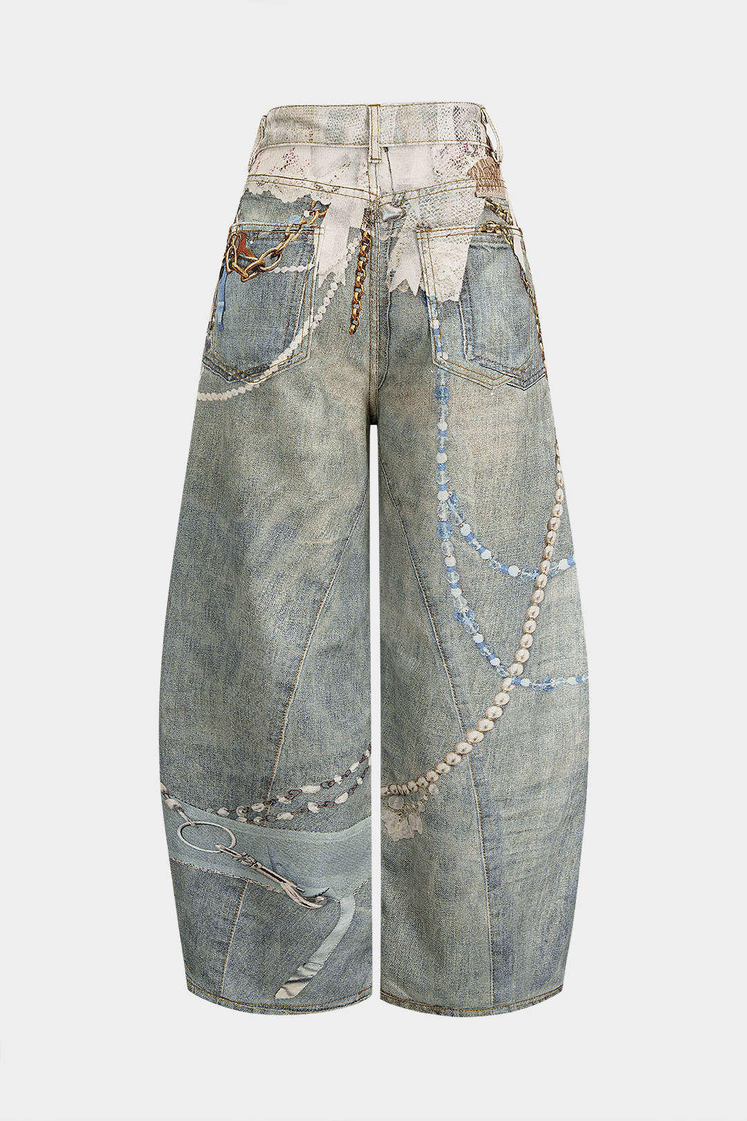 Weite Jeanshose mit abstraktem Print