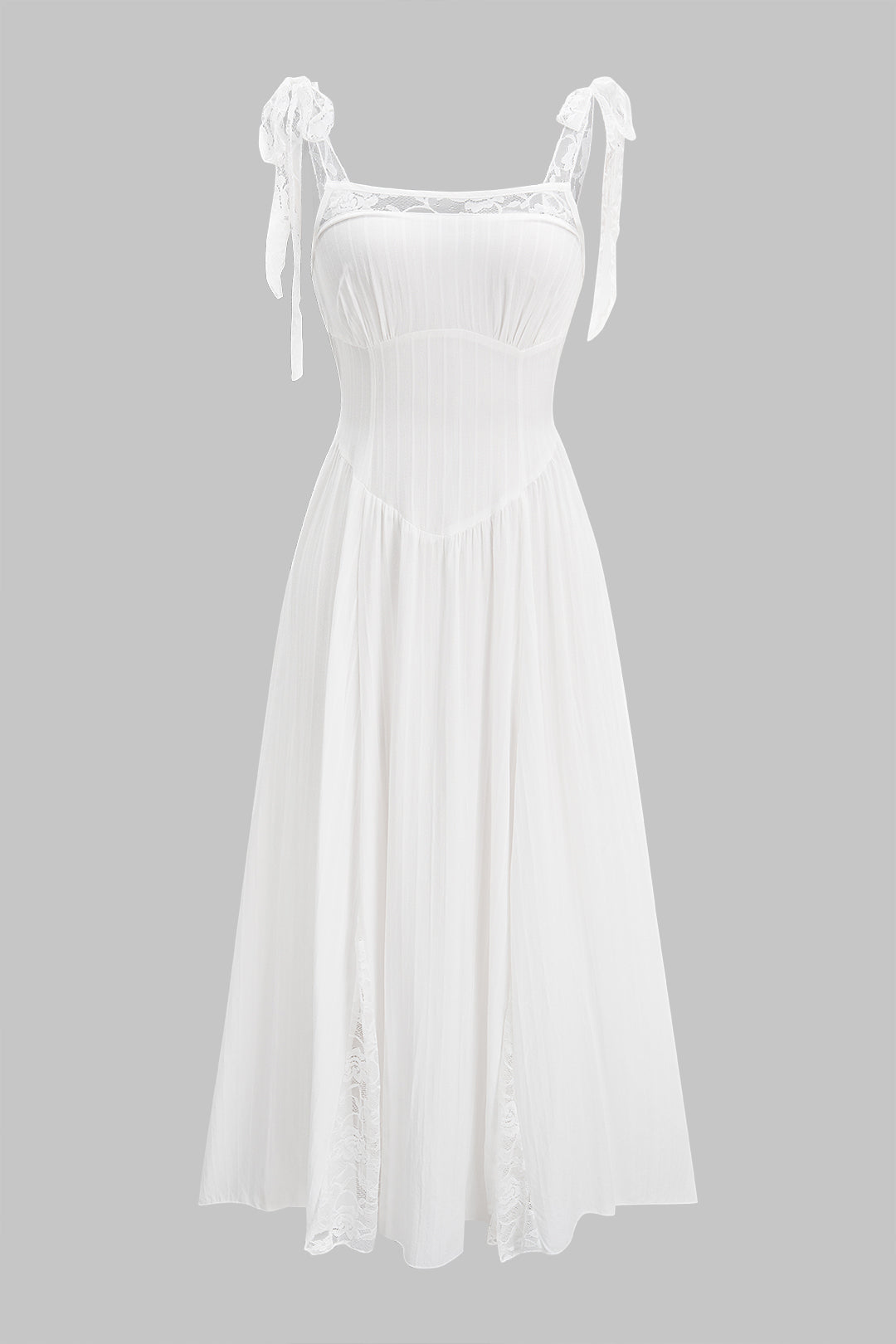 Robe longue sans manches dos nu à bretelles en patchwork de dentelle