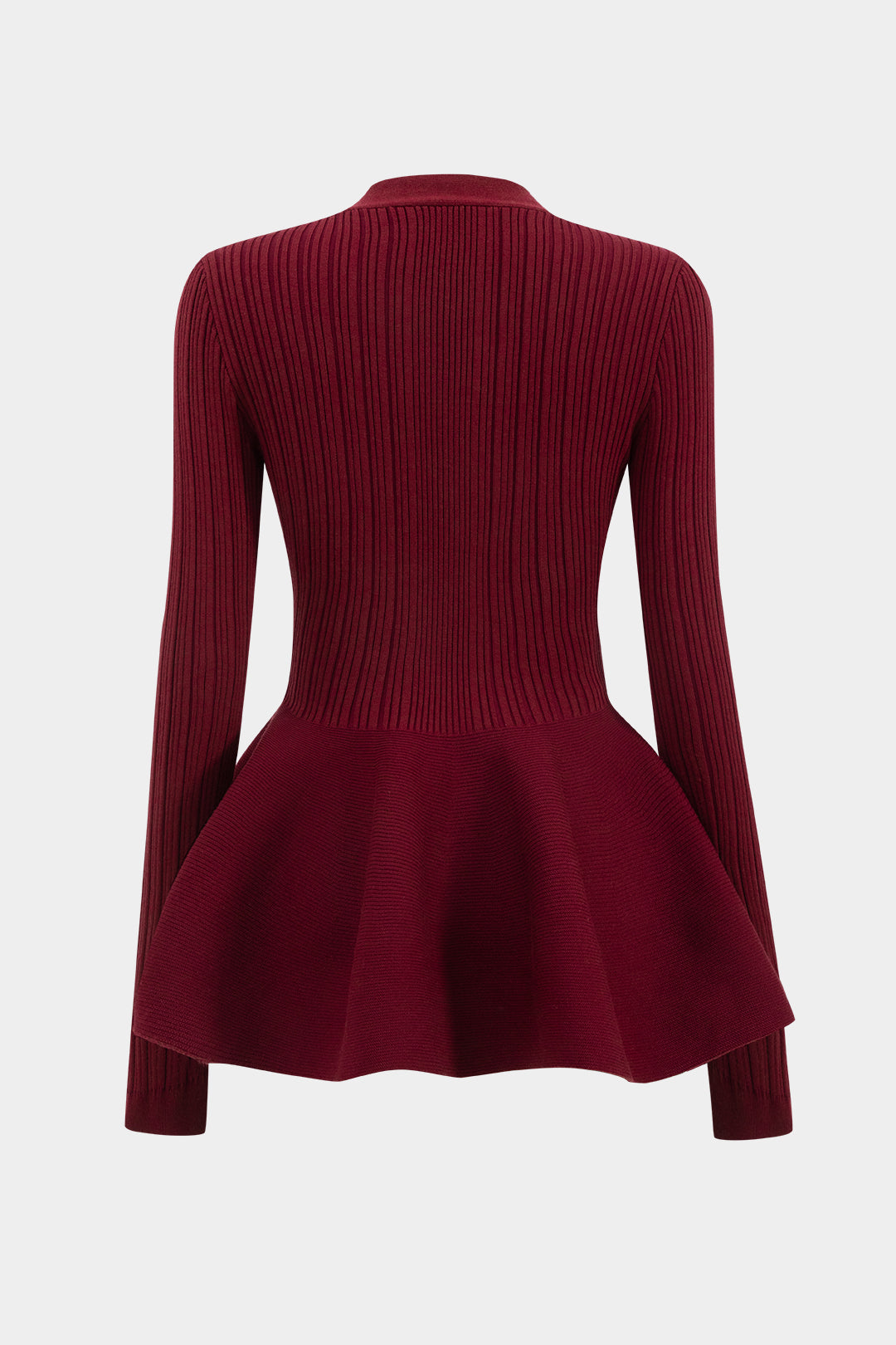Solid V-Neck Puff Hem Sweater Cardigan