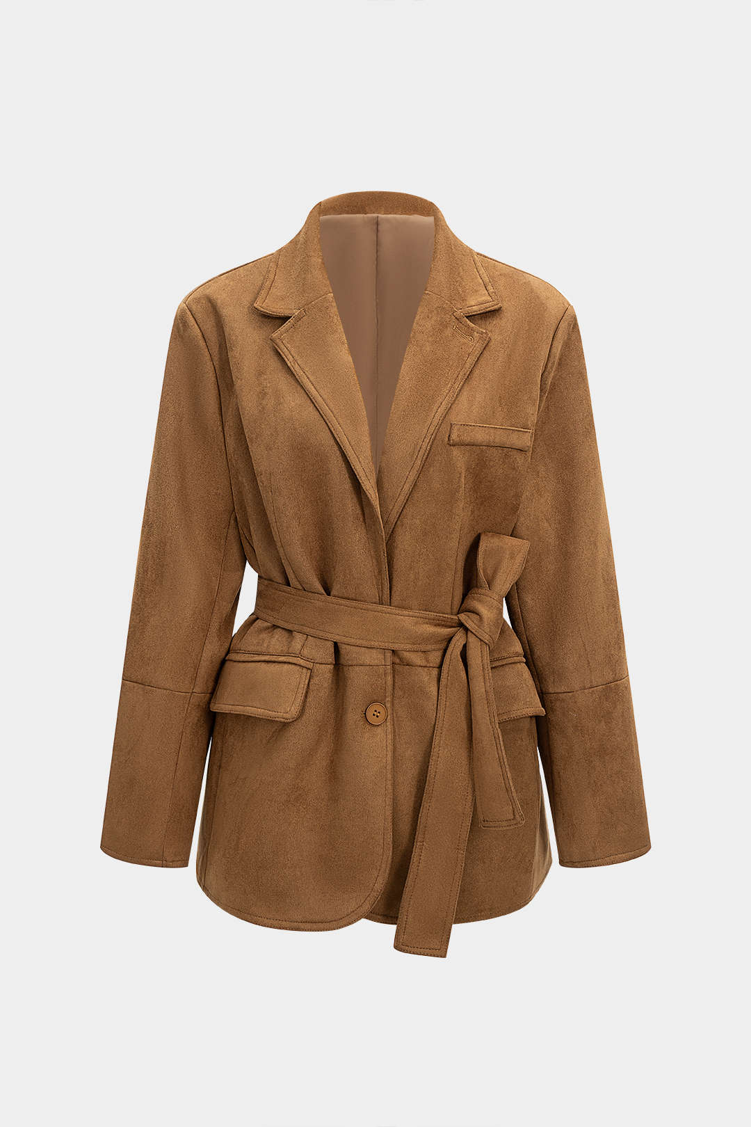 Wildlederblazer mit Reverskerbe und Bindegürtel