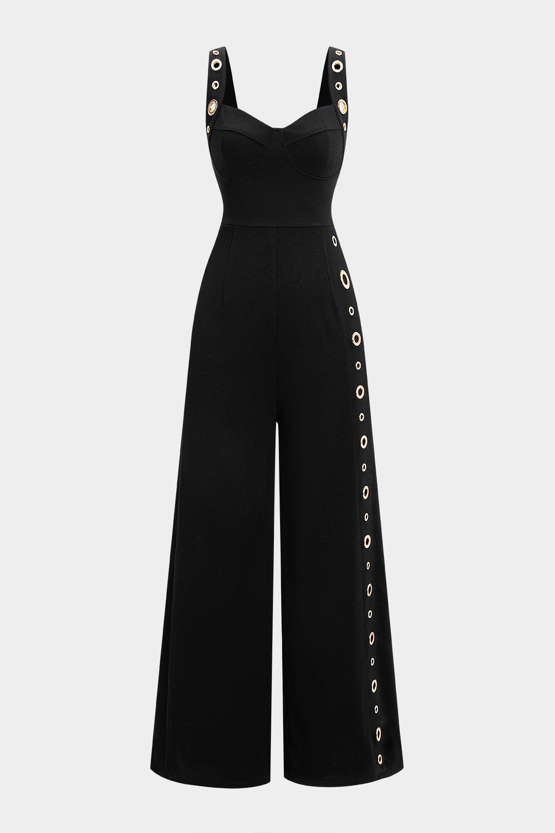 Ärmelloser Jumpsuit mit geradem Bein und Lochstickerei