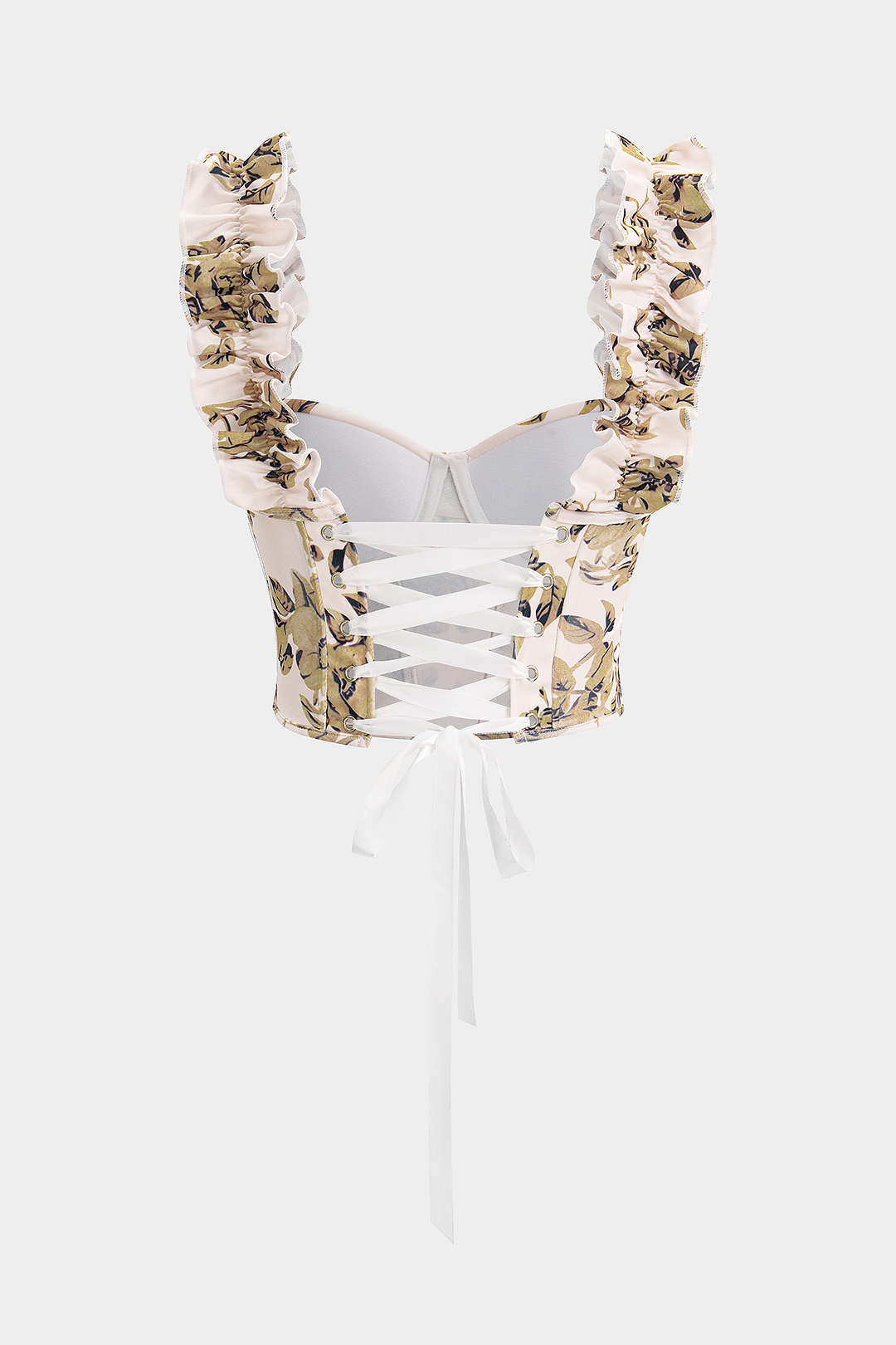 Floral Print Corset Tie Back Cropped Cami Top