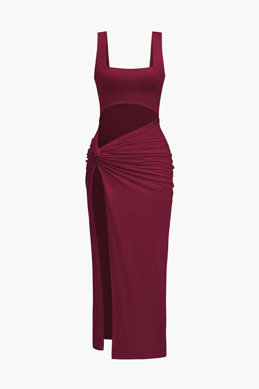Robe midi unie avec découpe et fente à torsion sur le devant