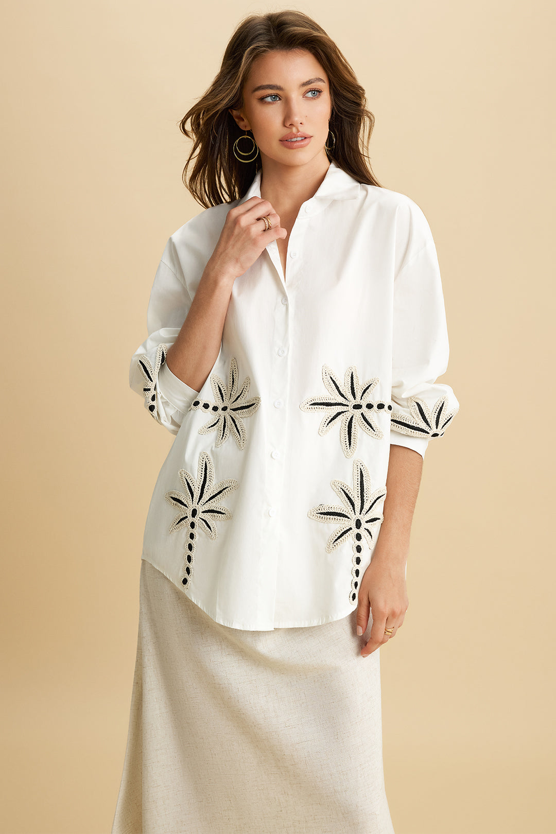 Appliques Button Long-Sleeve Shirt