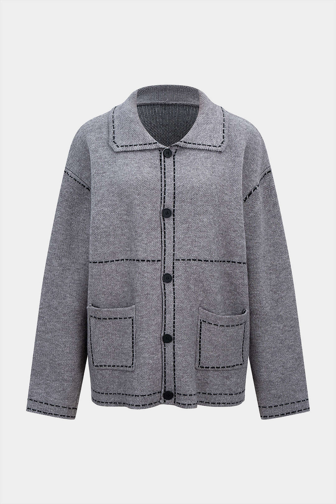 Strickjacke mit Kontrastlinie und Revers