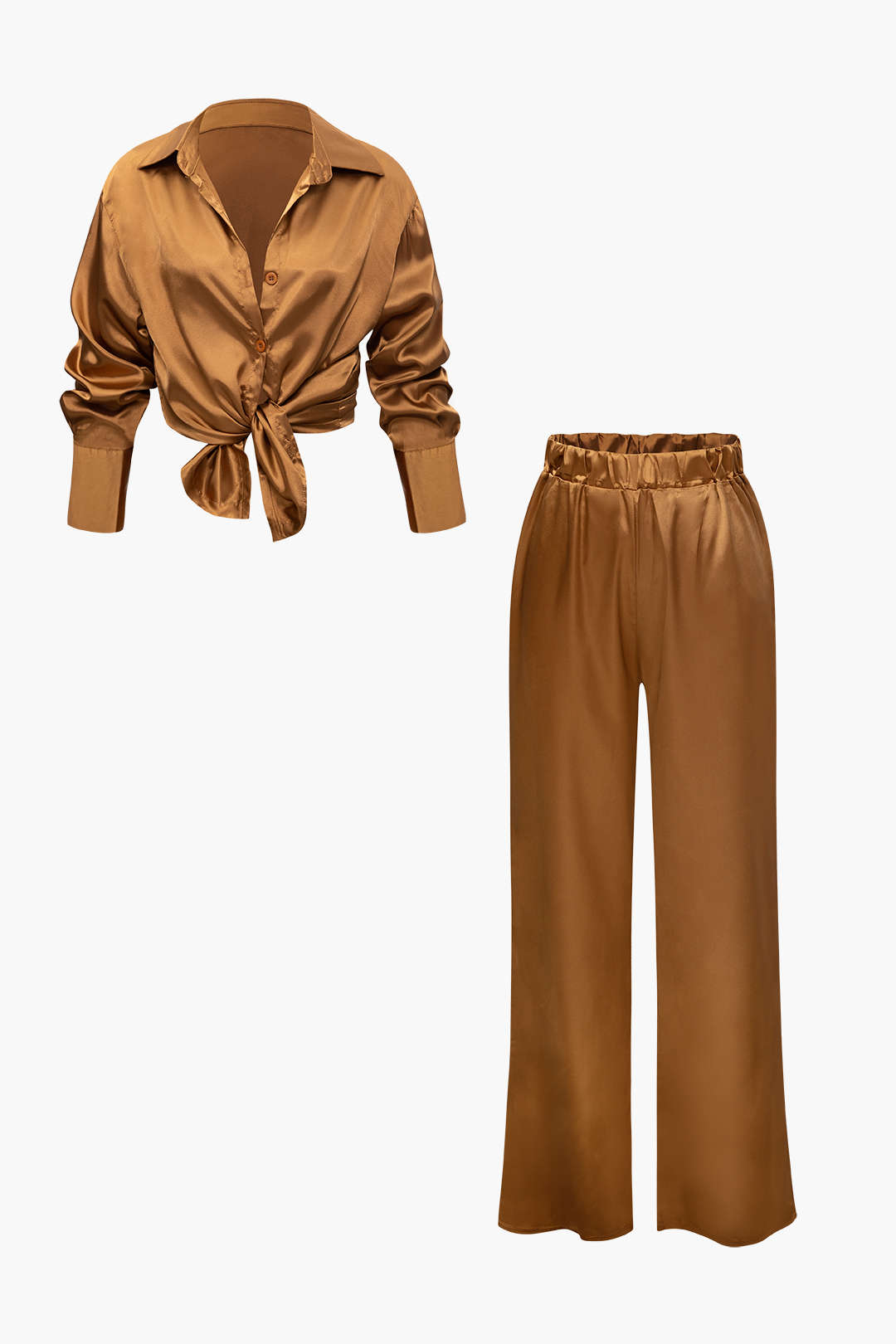 Ensemble chemise à manches longues boutonnée en satin et pantalon