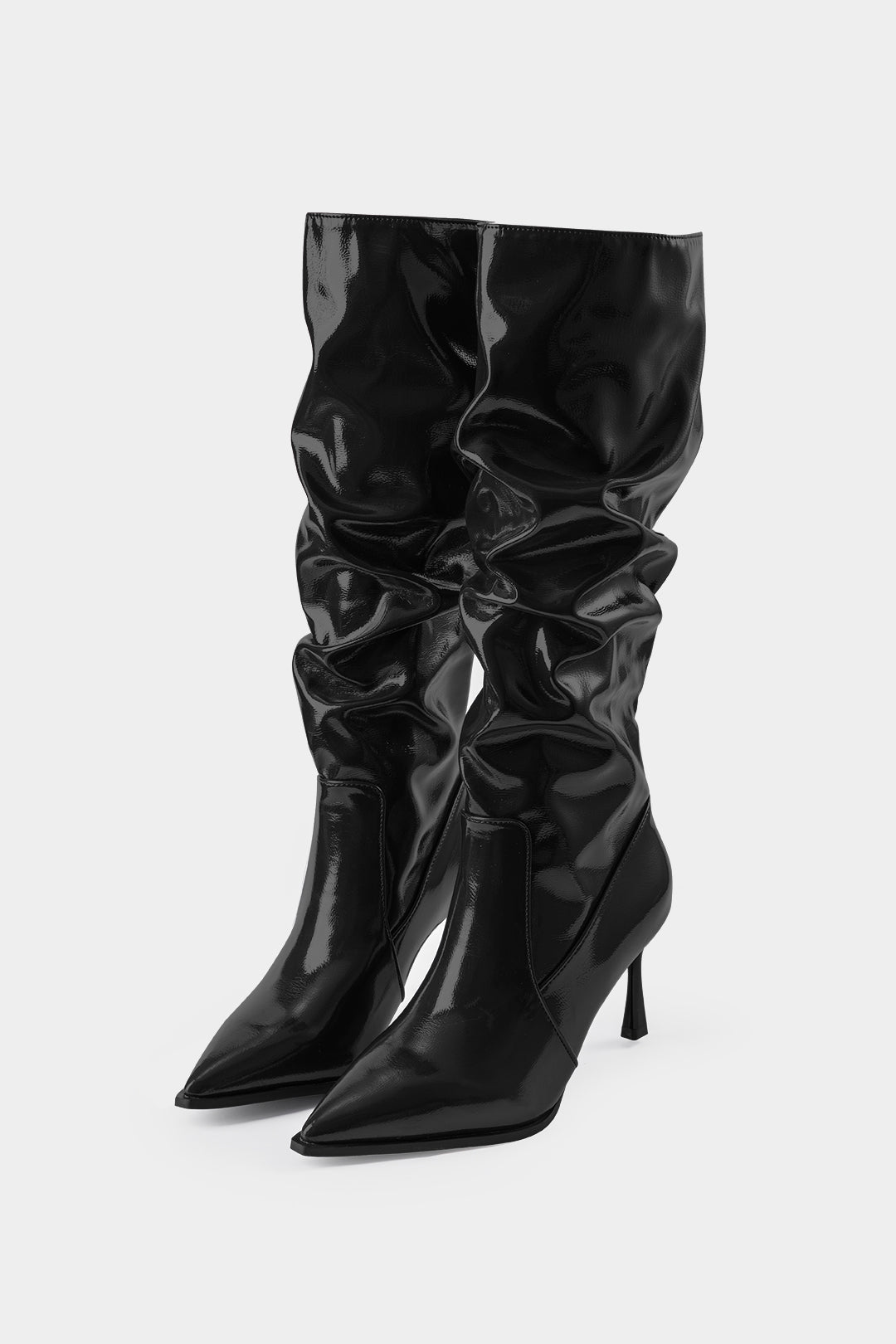 Bottes hautes en similicuir plissé à bout pointu