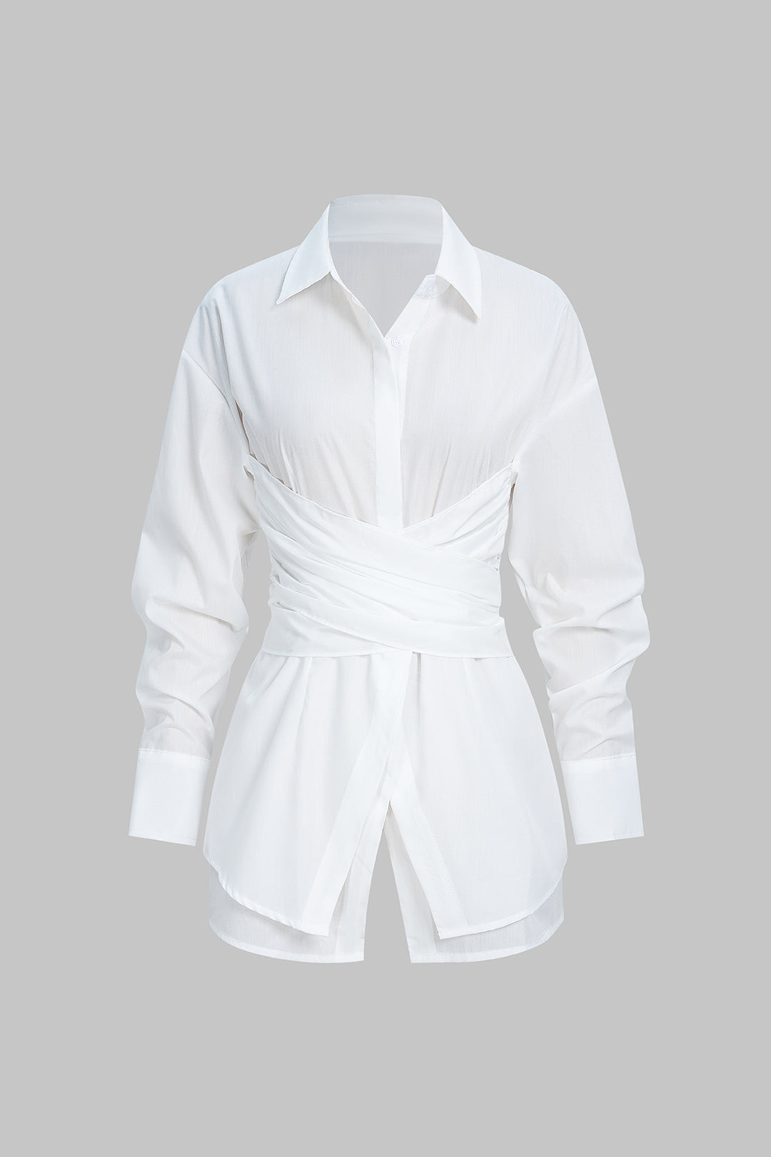 Crossed Button Layered Long-Sleeve Shirt