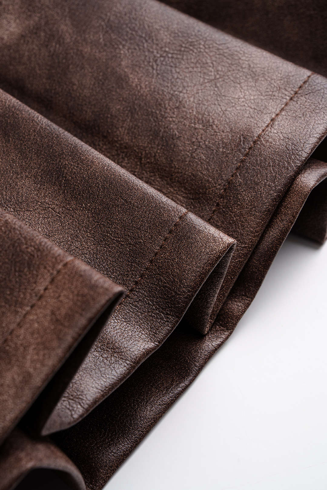 Washed Faux Leather Pleated Zipper Mini Skirt