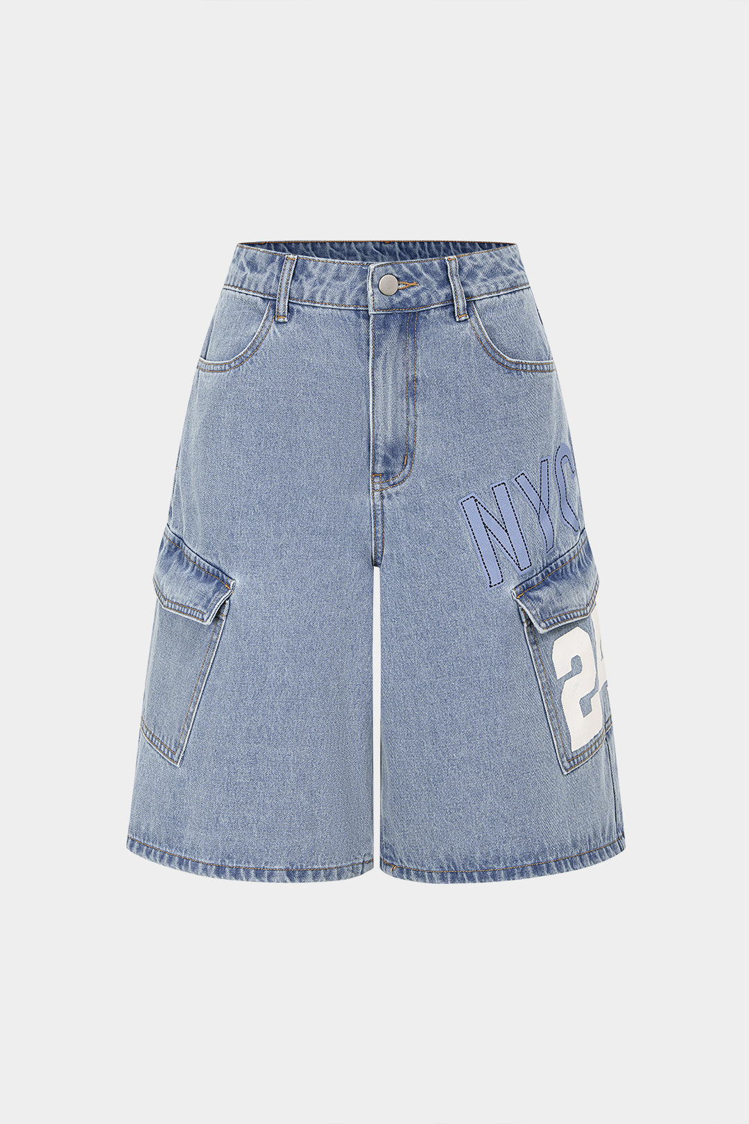 Jeansshorts mit Digital-Buchstabenprint und hoher Taille