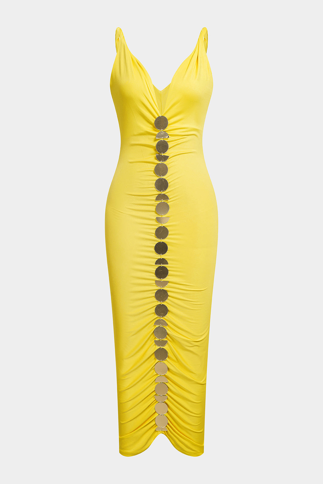 V-Neck Twist Knot Ruched Sleeveless Midi Dress