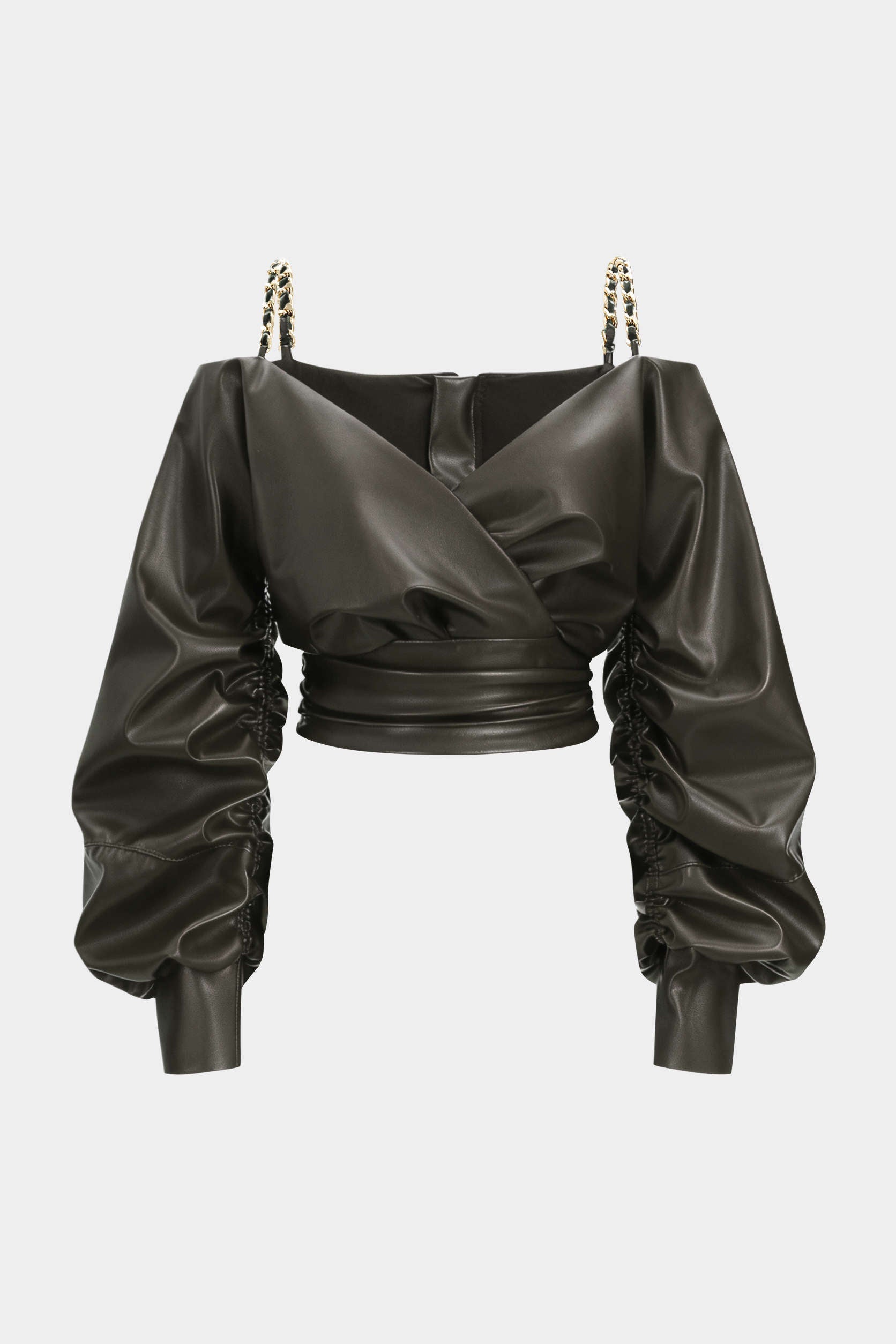 Metallic gekreuztes Langarmshirt aus Kunstleder