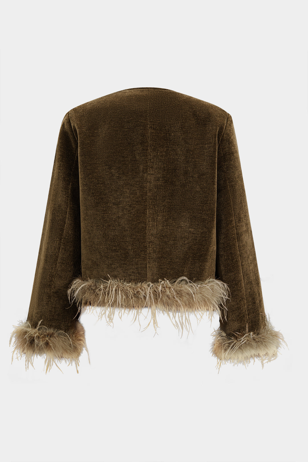Blazer aus Cord-Patchwork mit Federbesatz