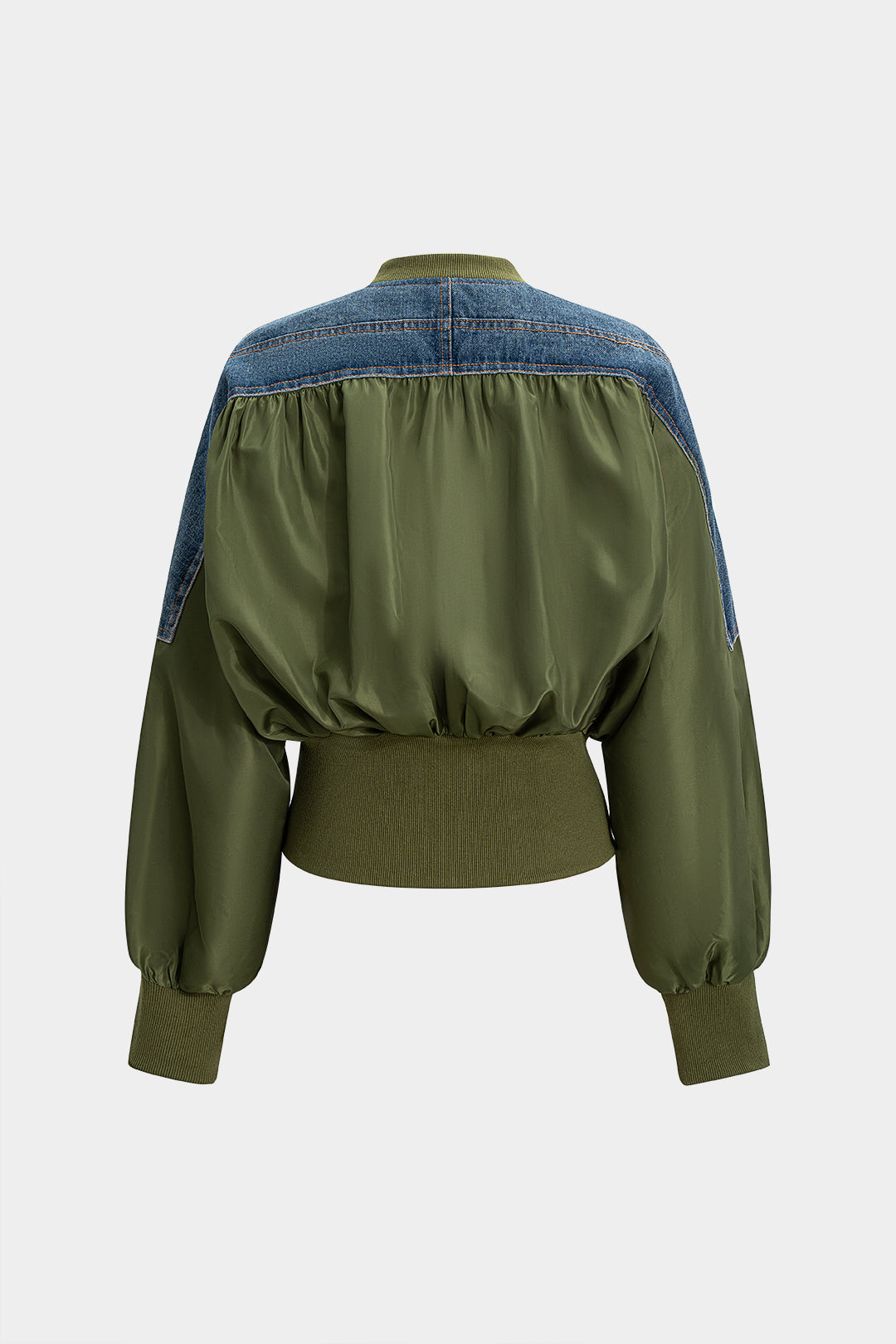 Denim-Patchwork-Reißverschlussjacke
