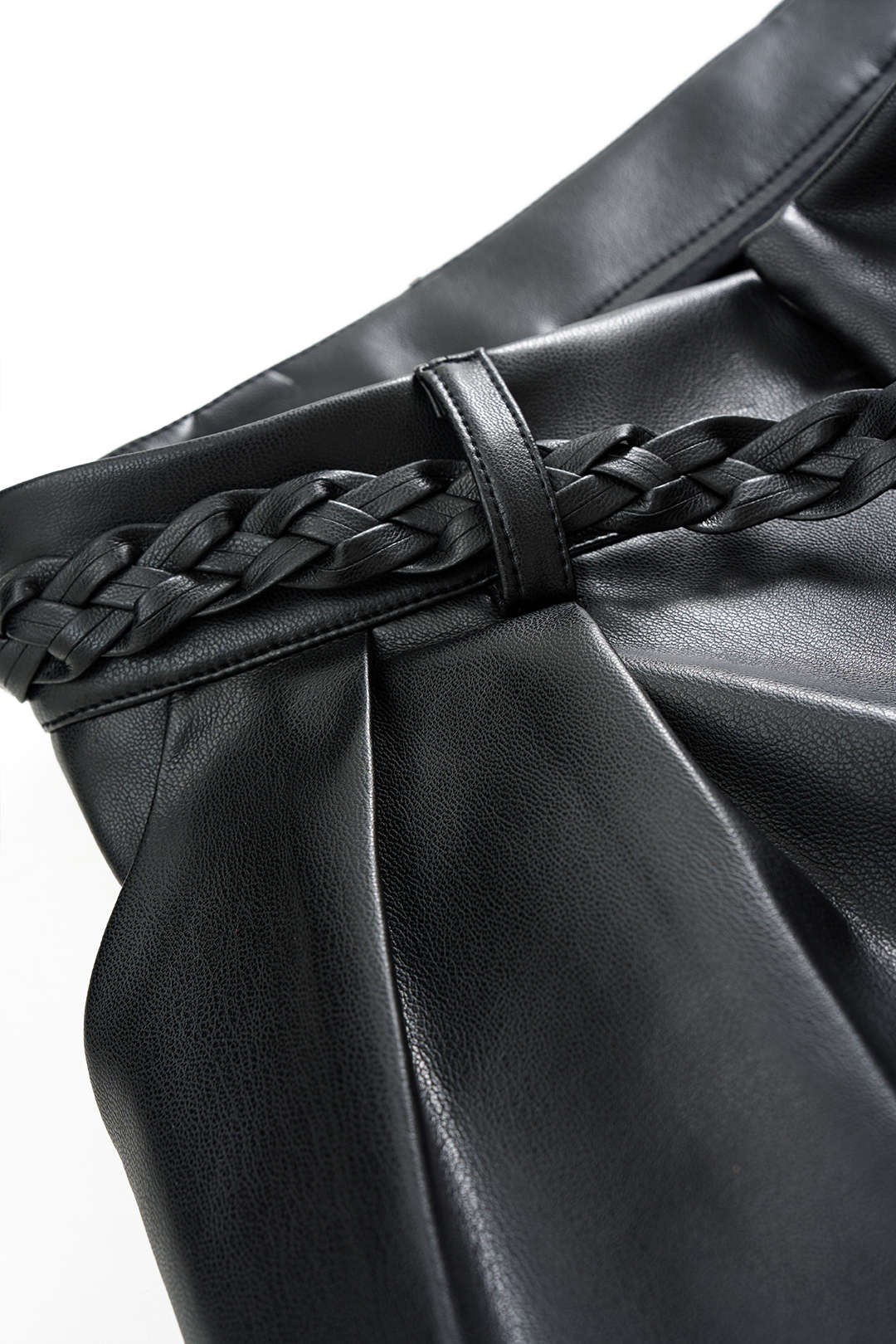 Kunstleder geflochtene High-Waist-Barrel-Hose mit Gürtel