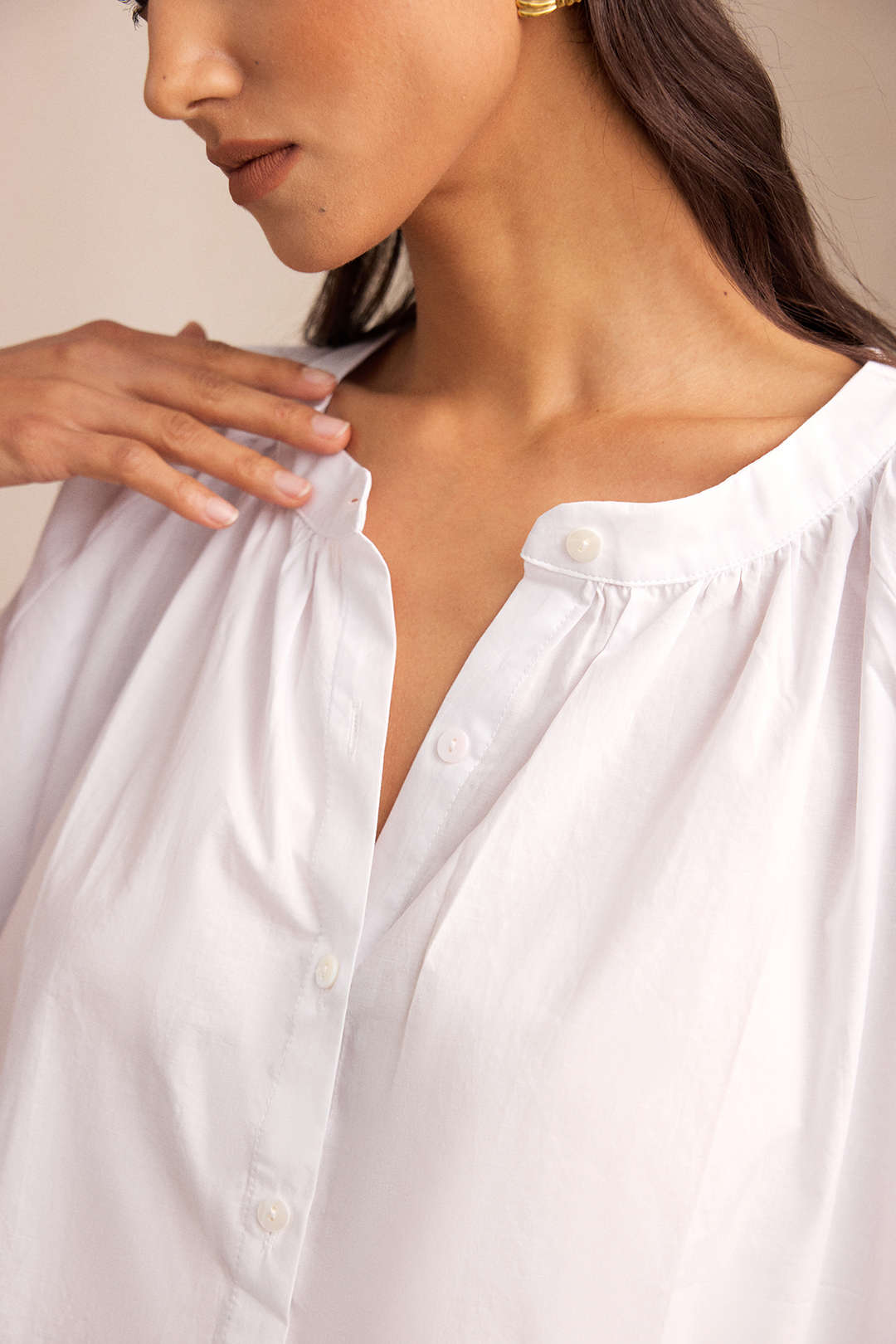 Round Neck Button Batwing Short-Sleeve Shirt