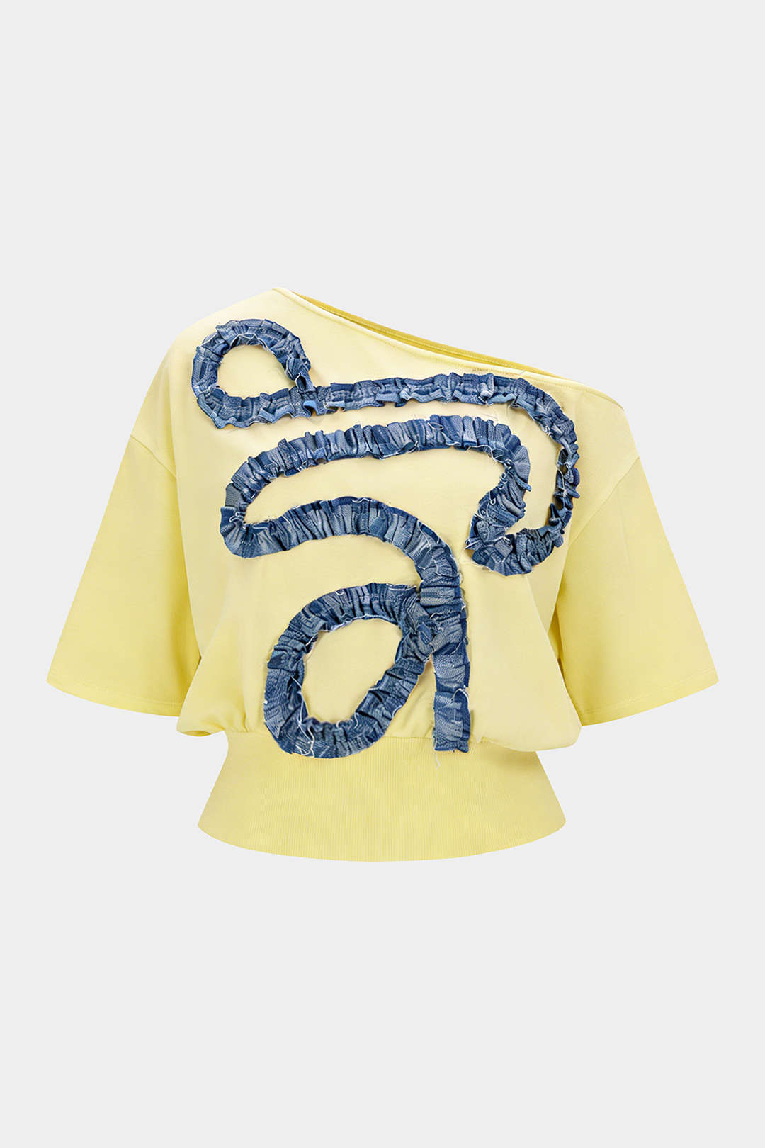 Asymmetrisches Patchwork-Kurzarm-T-Shirt