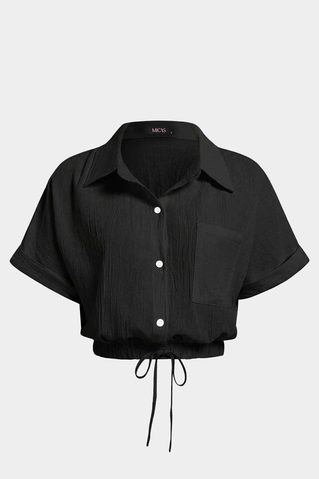 Lapel Drawstring Short-Sleeve Shirt