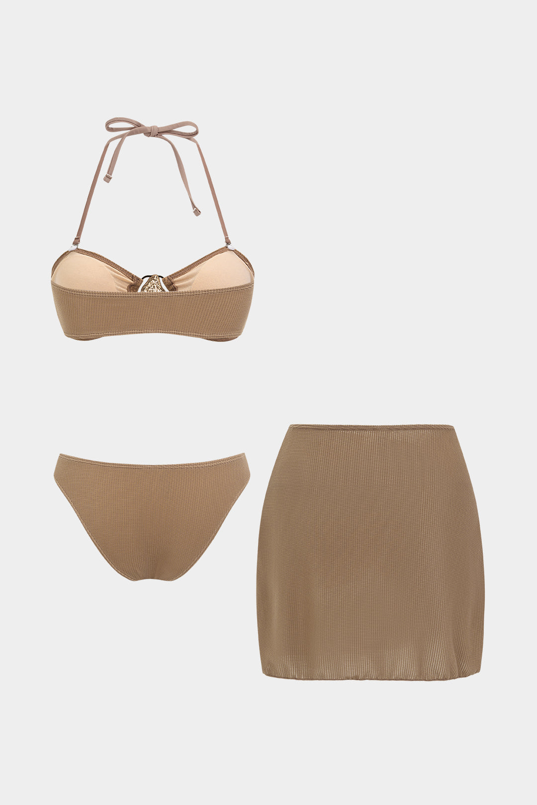 Bikini-Set mit gerafften Trägern in Metallic-Optik